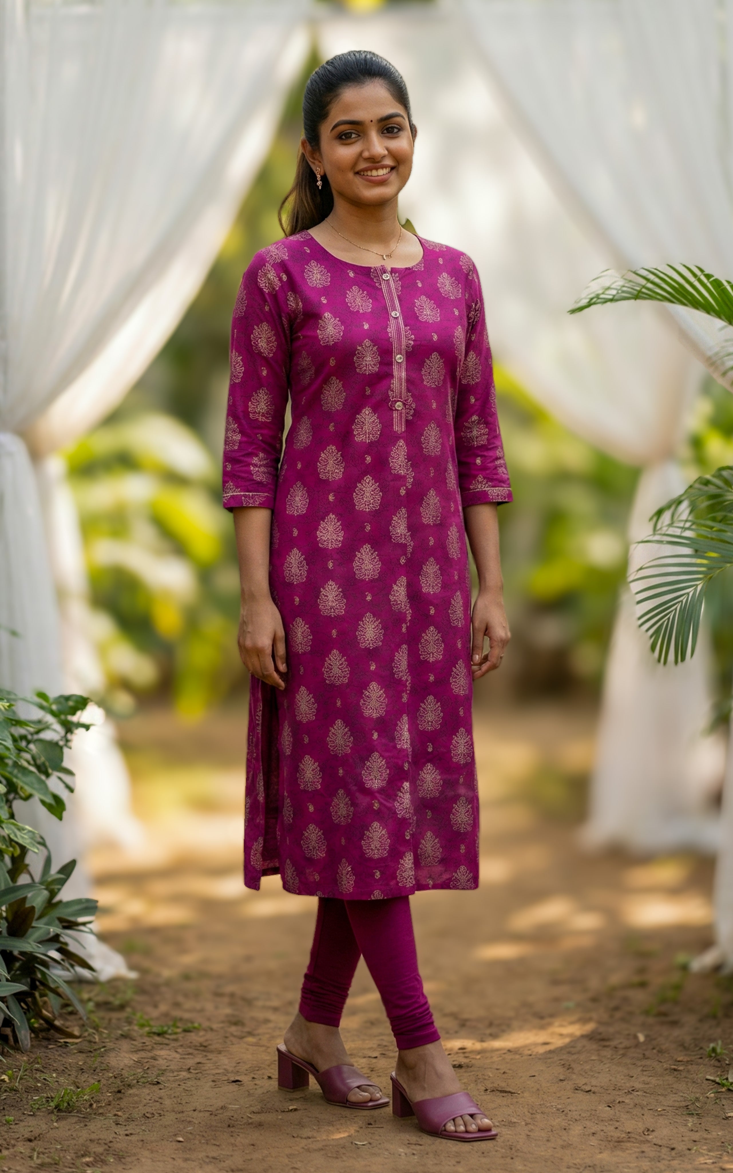 Office Wear Stylish Pink Straight Cut Kurti