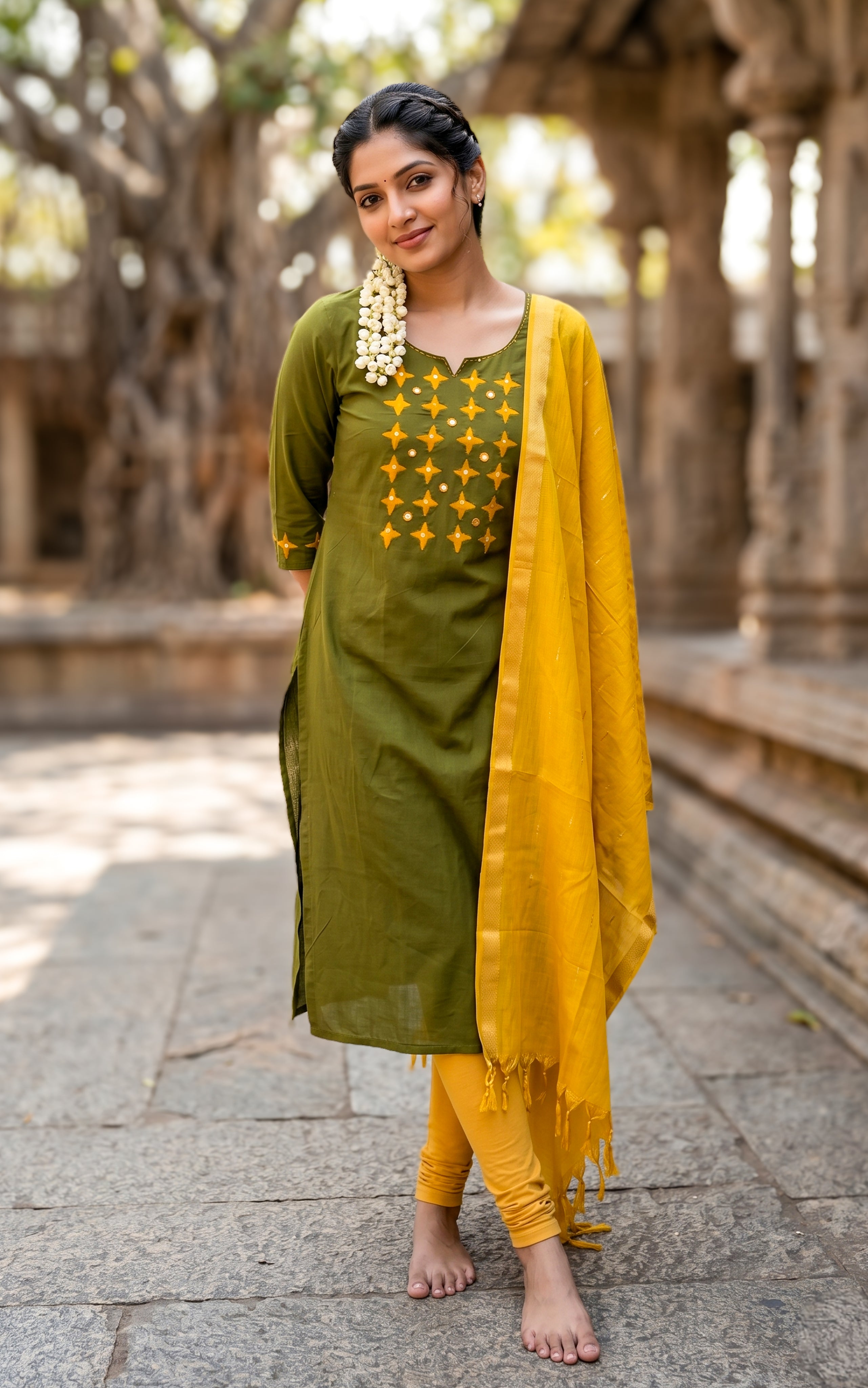 Mehandi green cotton kurti for women