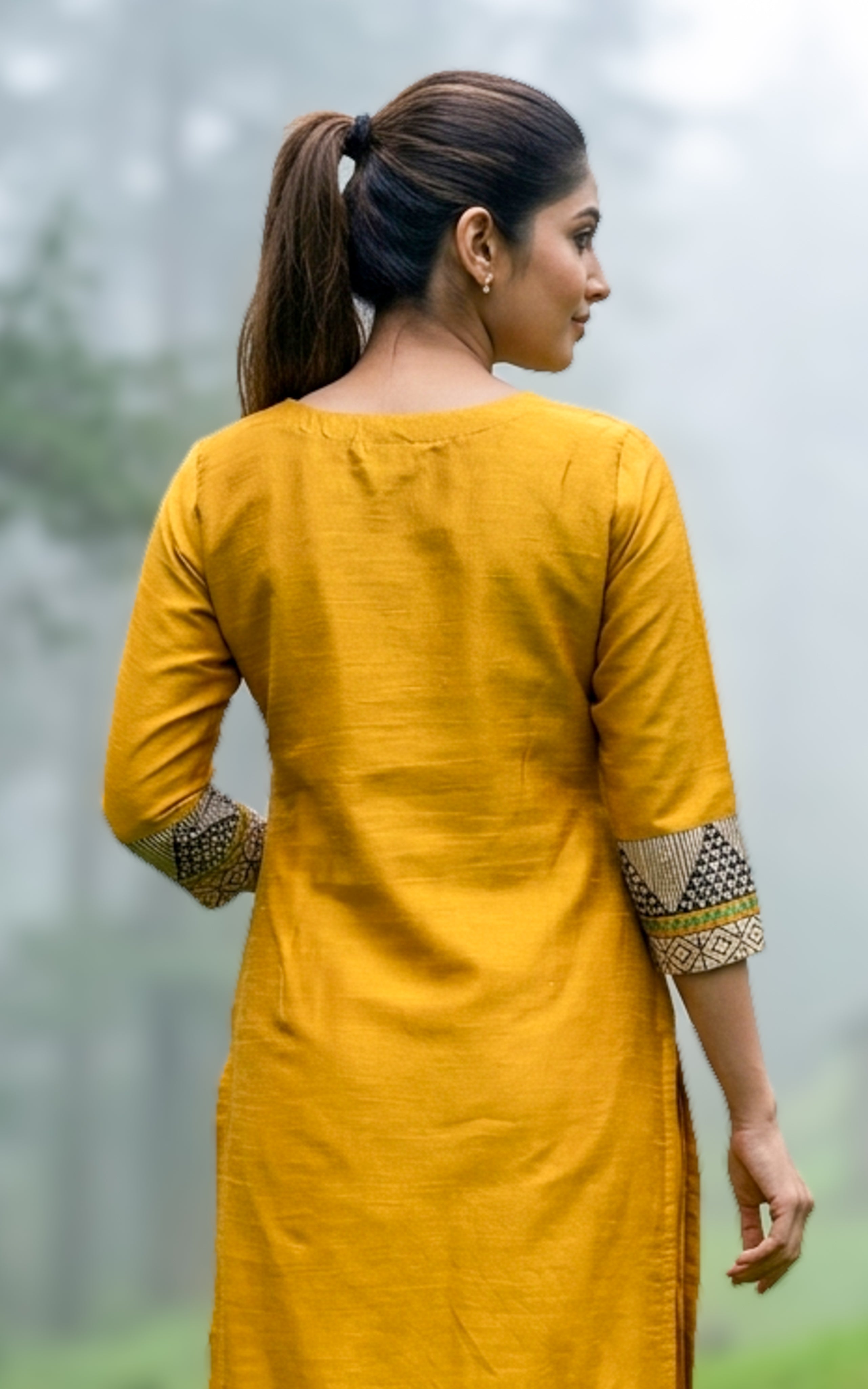 Silk cotton kurti with keyhole neck for women