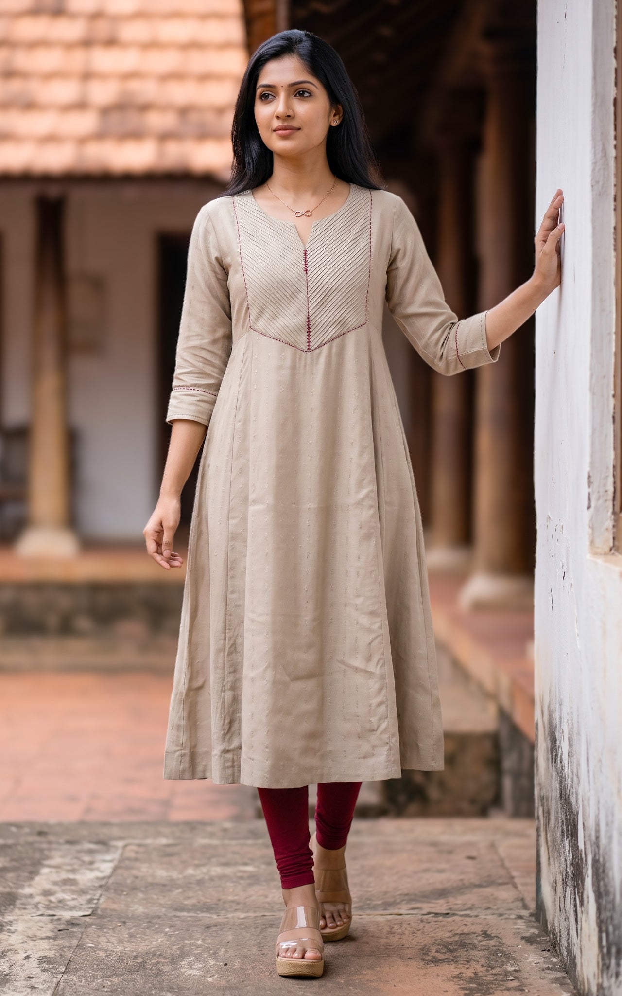 Grey Art Silk Anarkali Kurti for Women