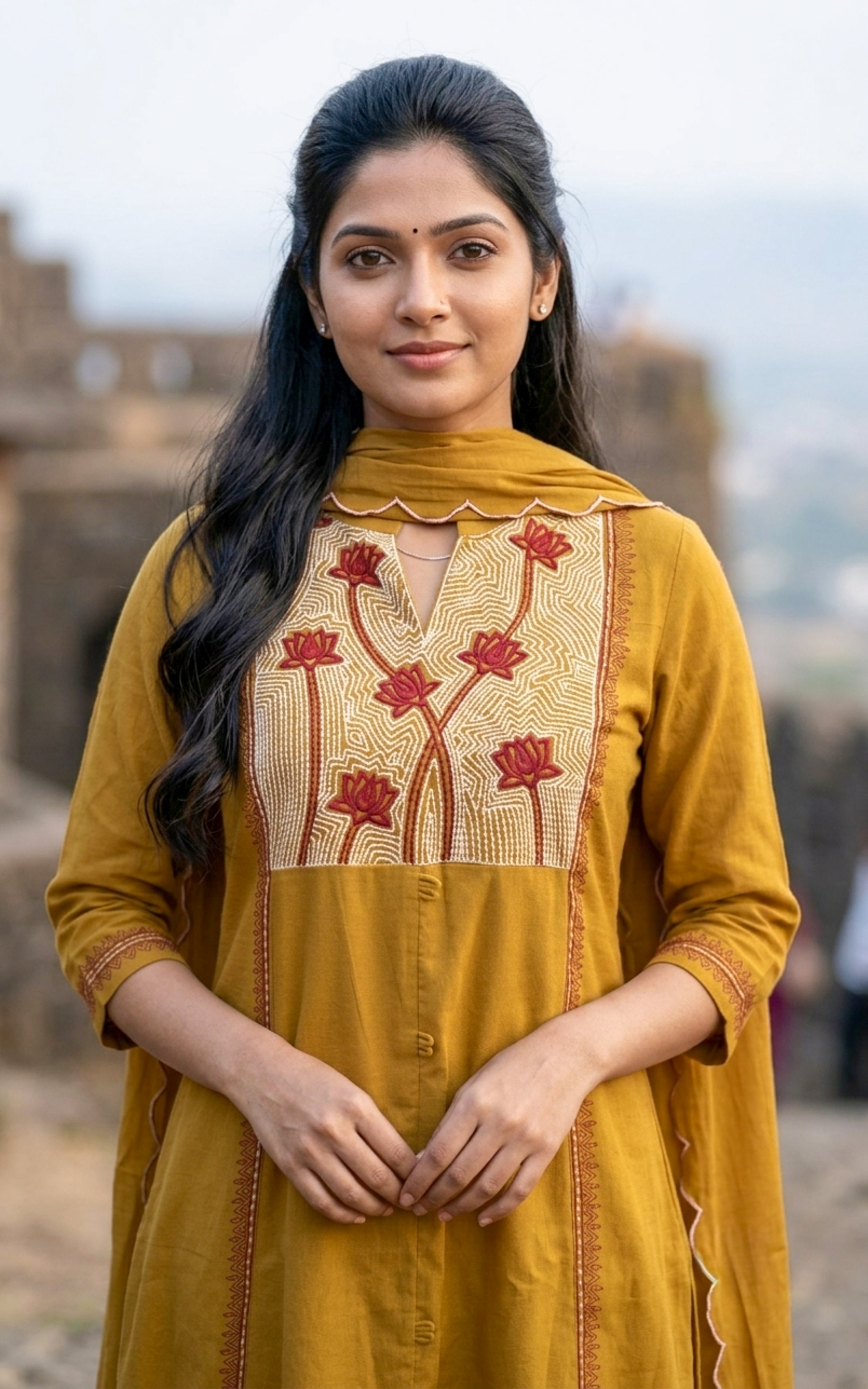 Dark Mustard Cotton Daily Wear Kurti Set for Women