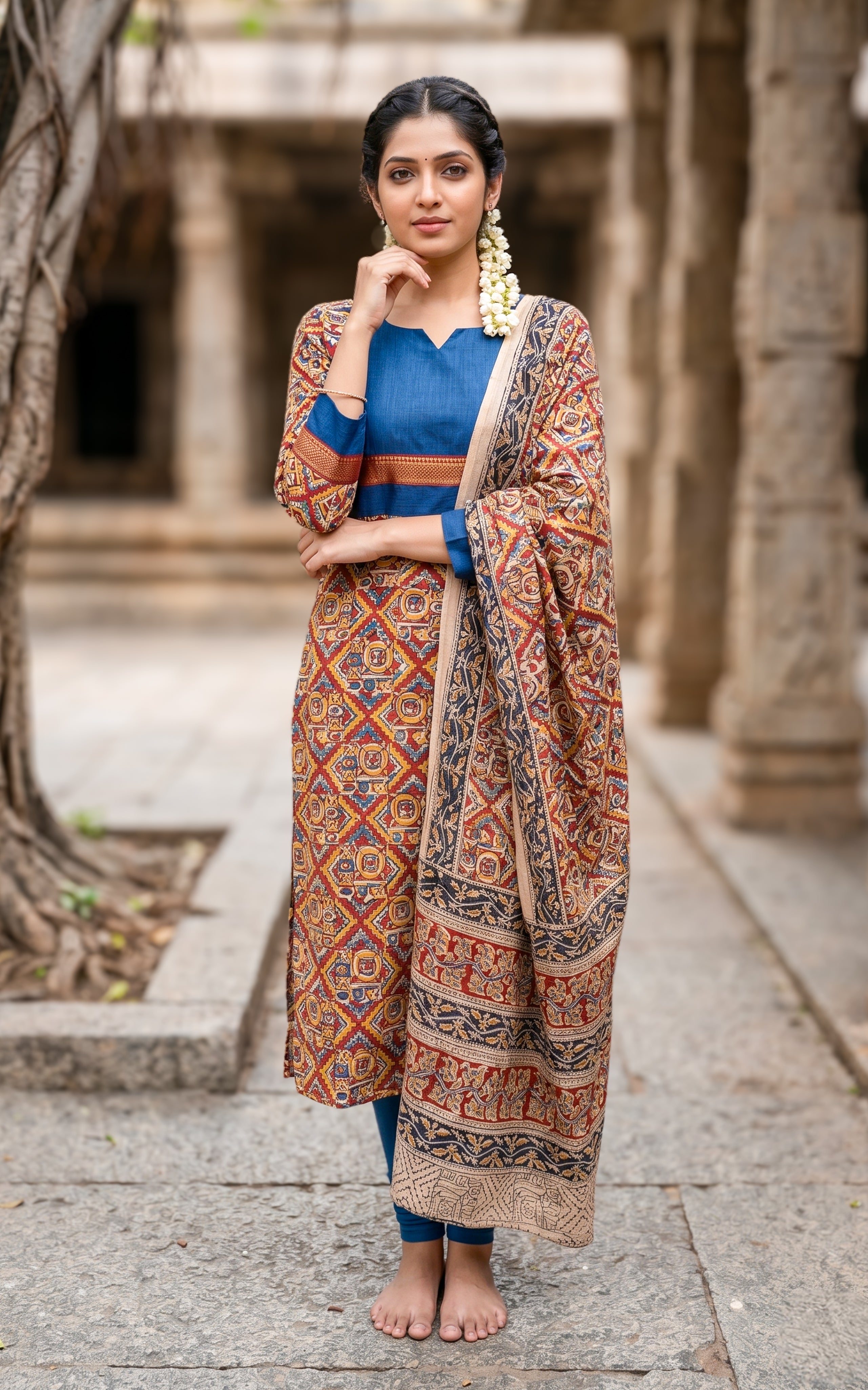 Multicolor lightweight cotton kurti set for women