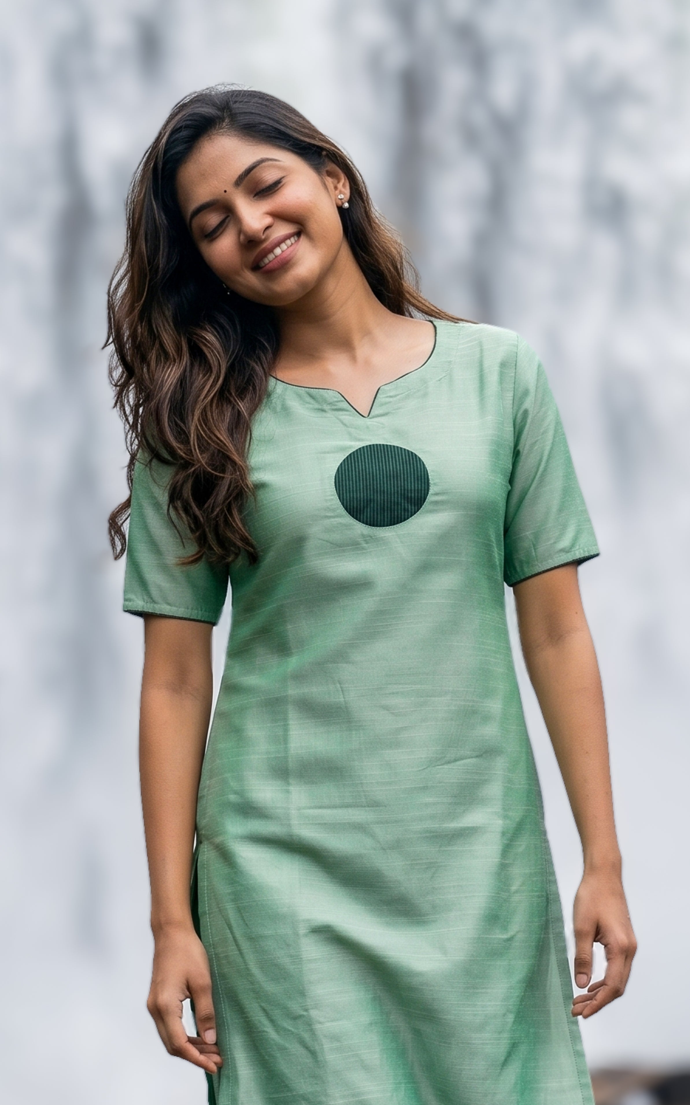 Mint green casual wear silk cotton kurti for women