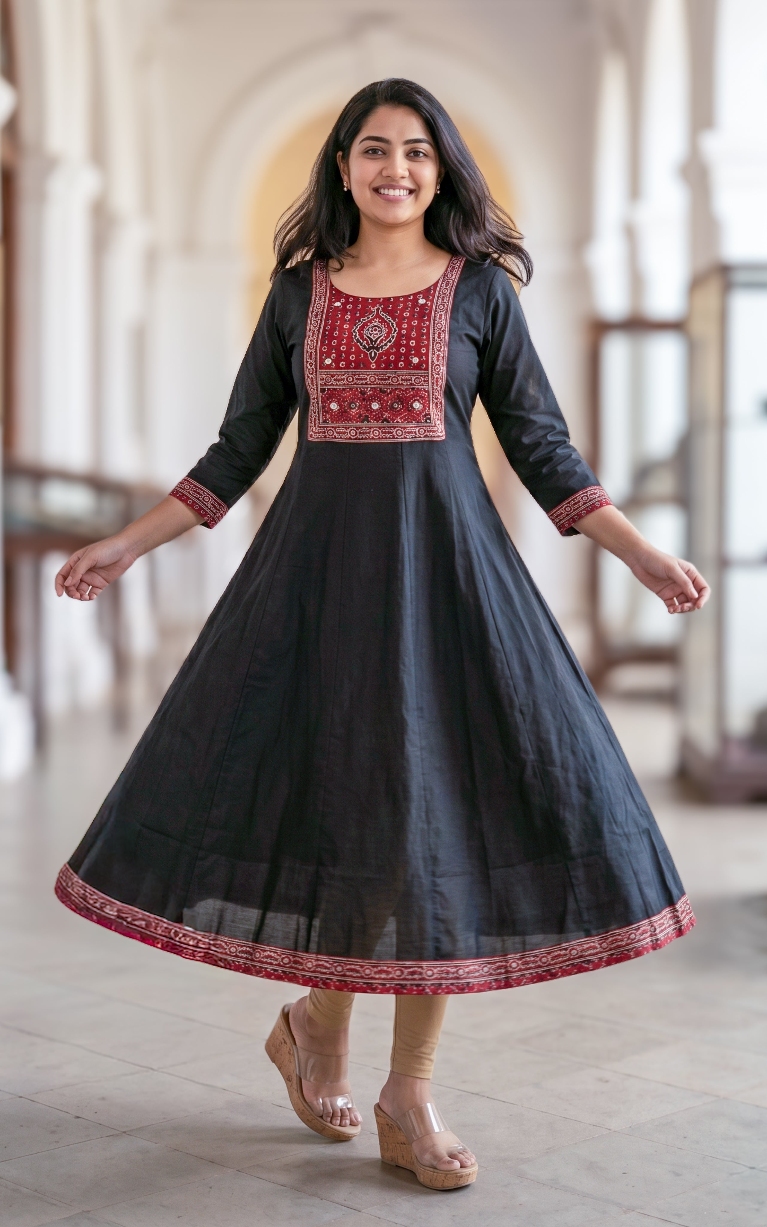 Black cotton Aline kurti for women