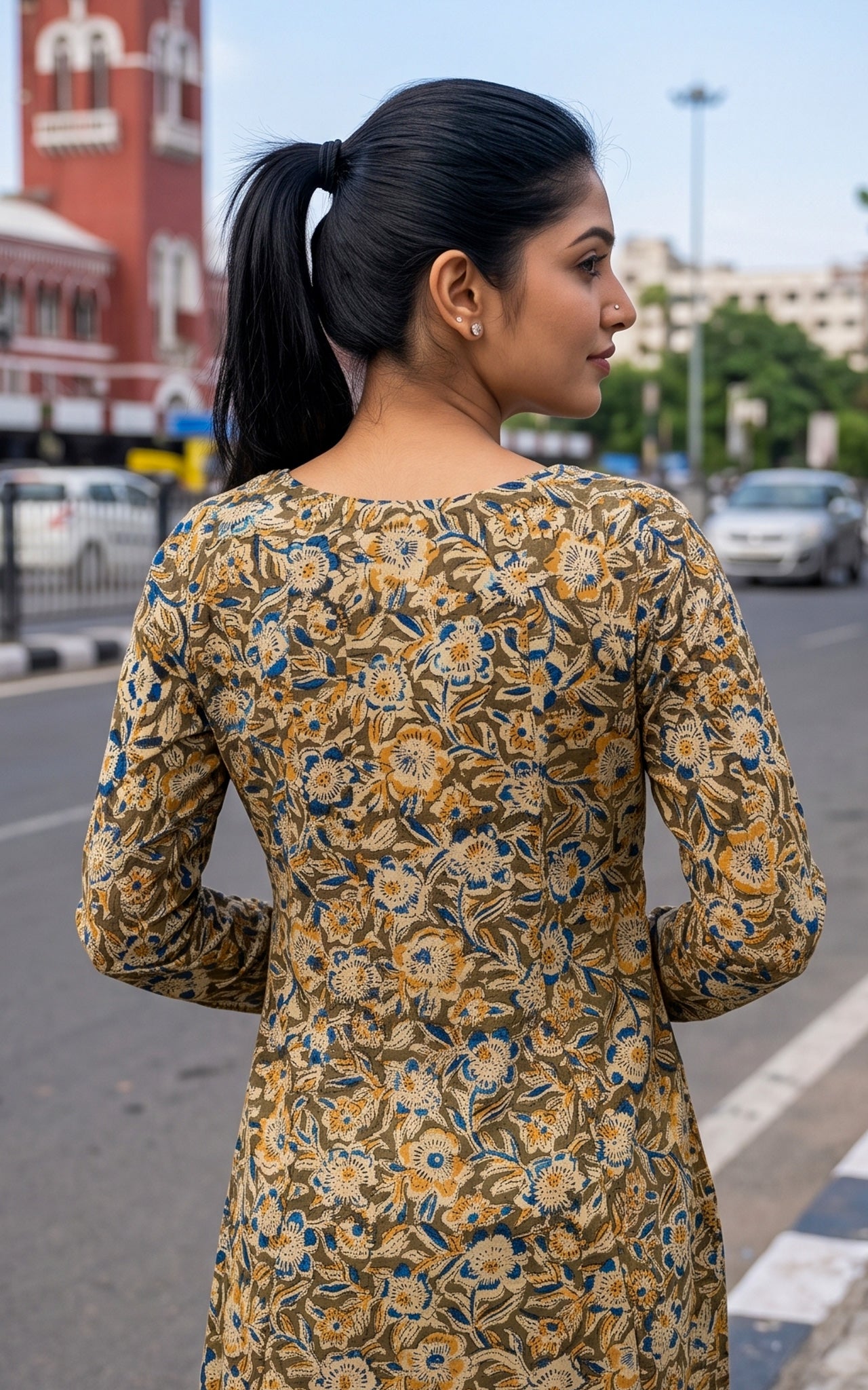 Mehandi Green Kalamkari Cotton Traditional Kurti Dupatta for Women