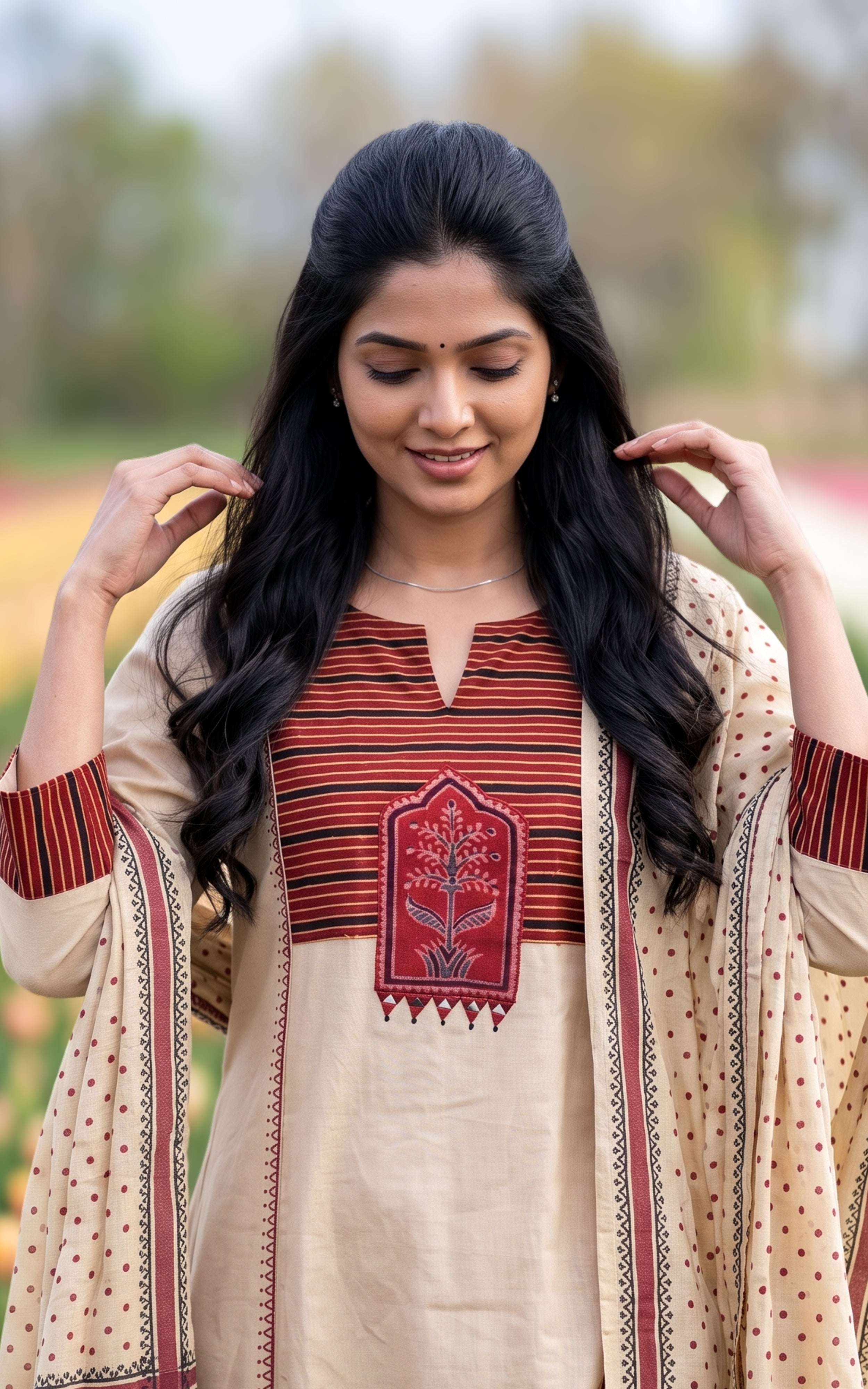 Beige Cotton Ethnic Wear Kurti Set for Women