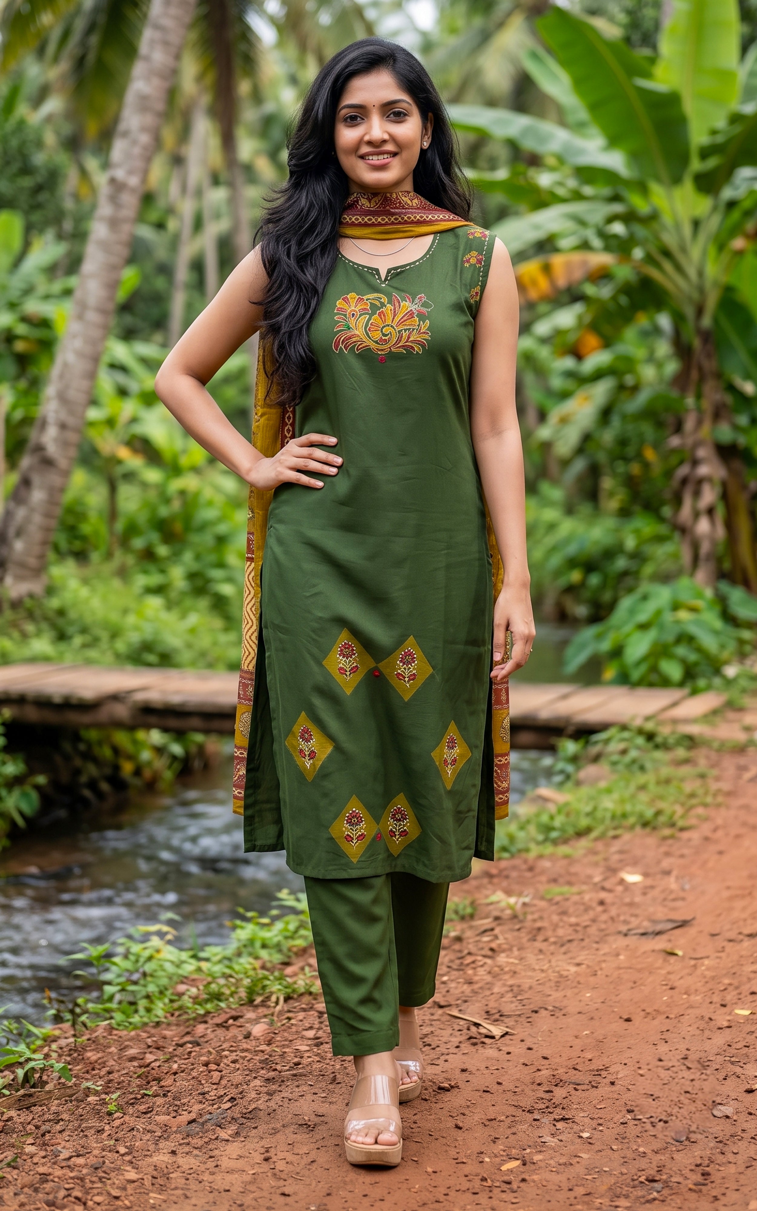 Mehandi Green Cotton Daily Wear Kurti Set for Women