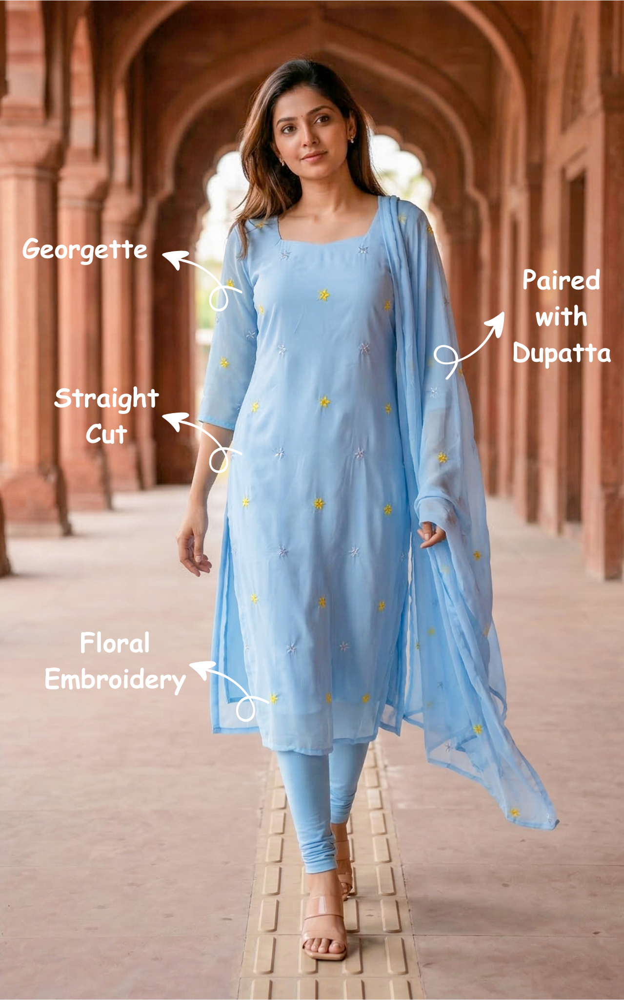 lightweight embroidered kurti
comfortable georgette kurti
simple ethnic kurti
regular wear kurti with dupatta