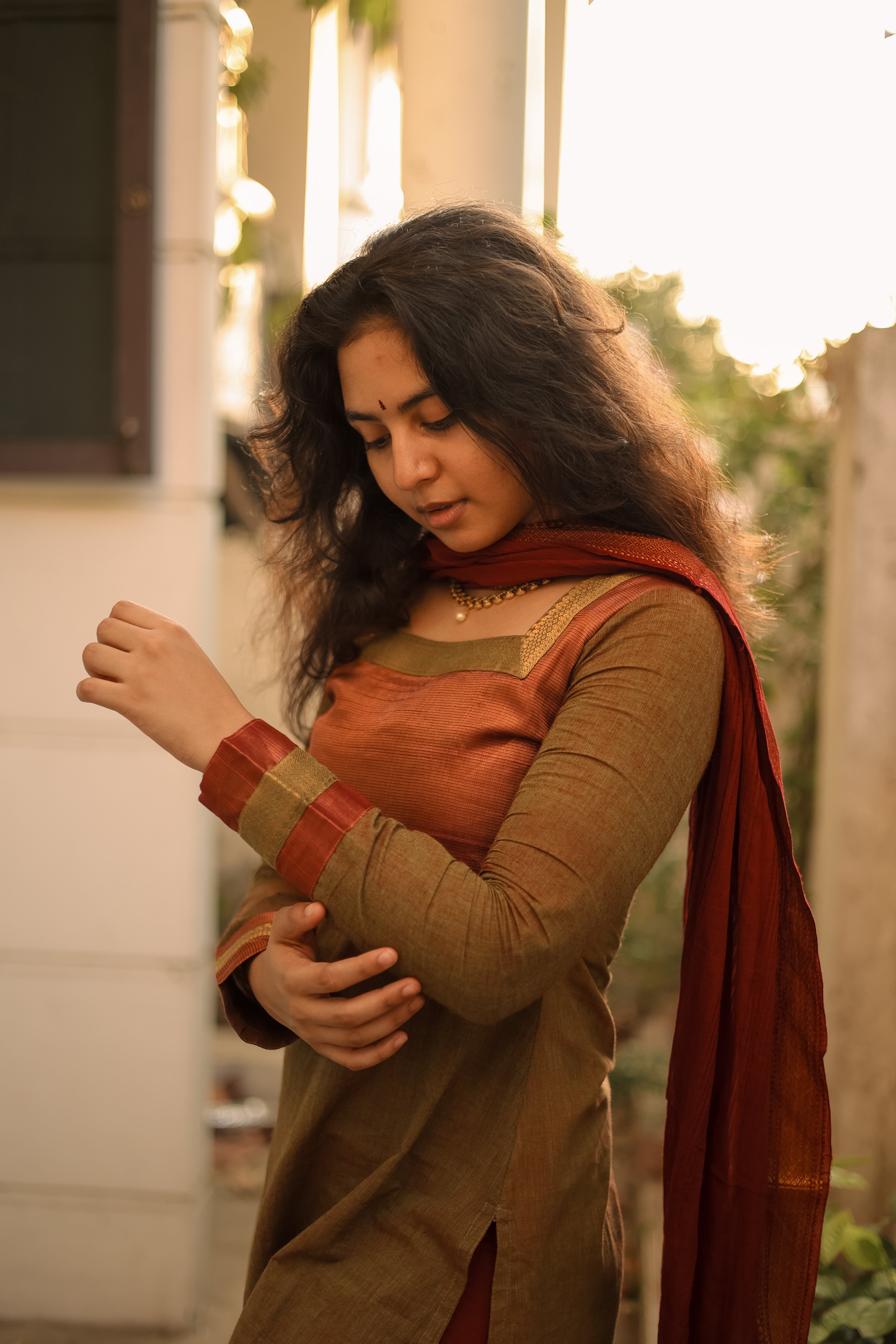 Elegant Mangalgiri zari border on sleeves and yoke