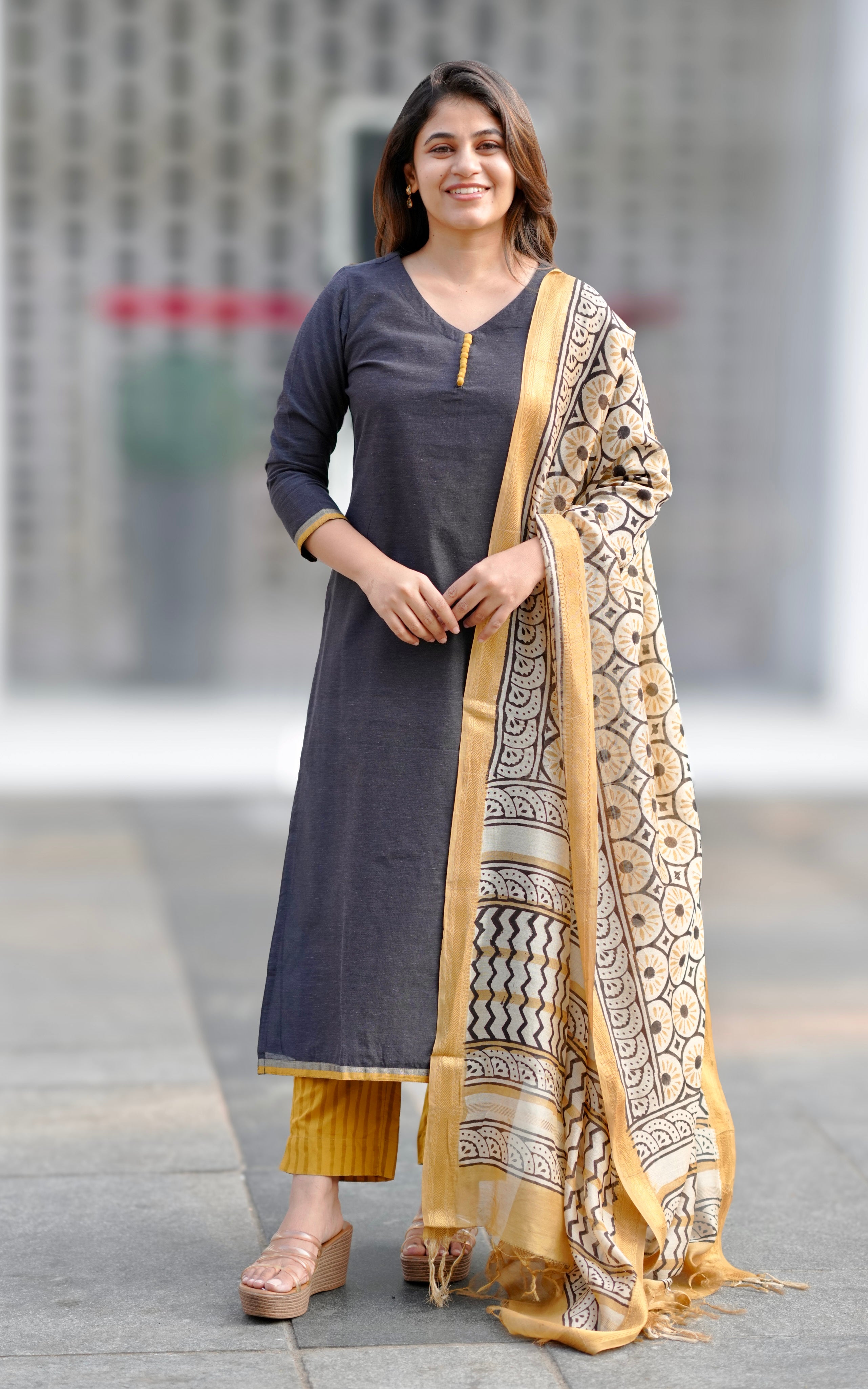 Chanderi Straight Kurti with Cotton Pant for Women