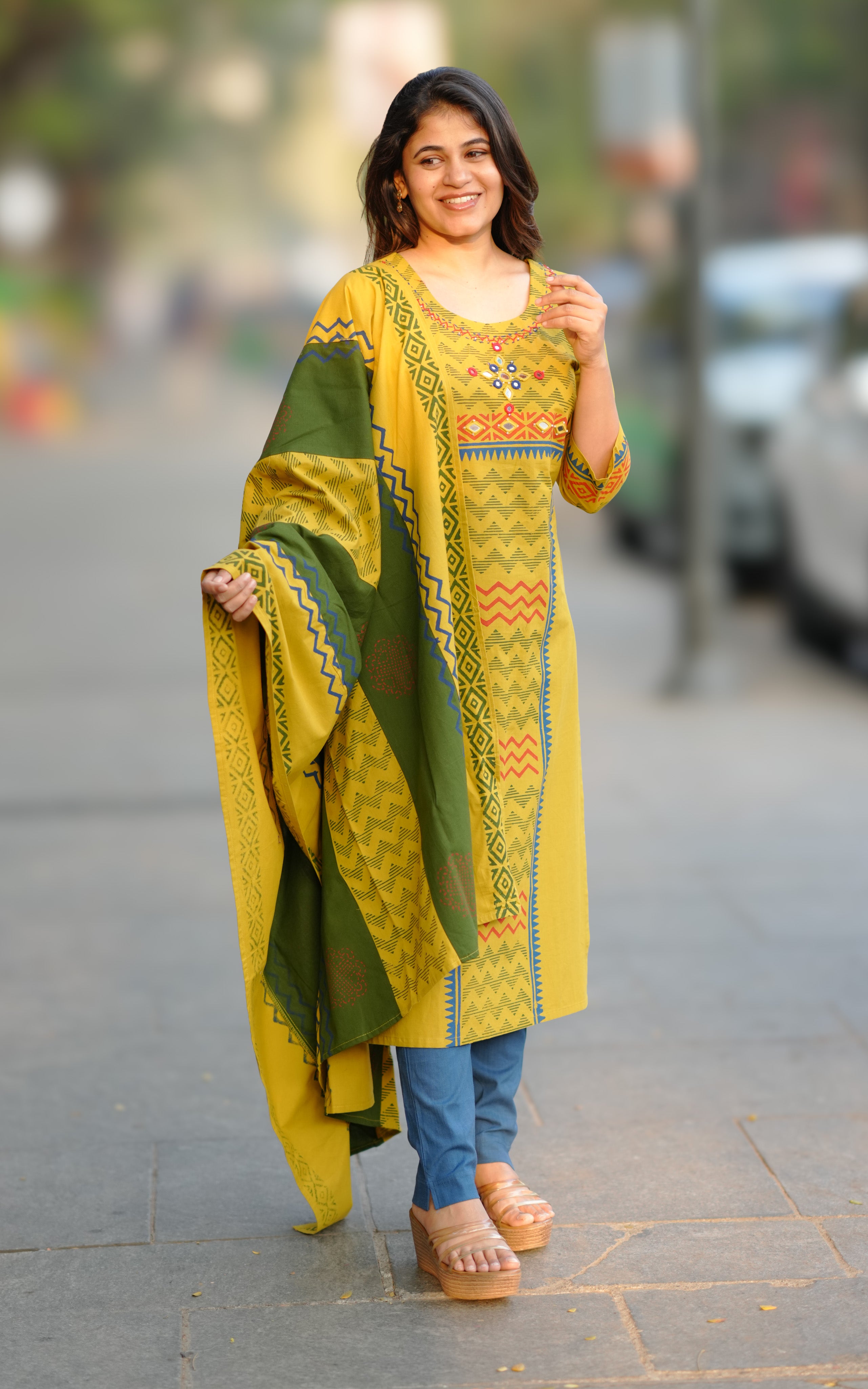 Handblock Printed Cotton Kurti for Women
Cotton Straight Cut Kurti with Mirror Work for Women