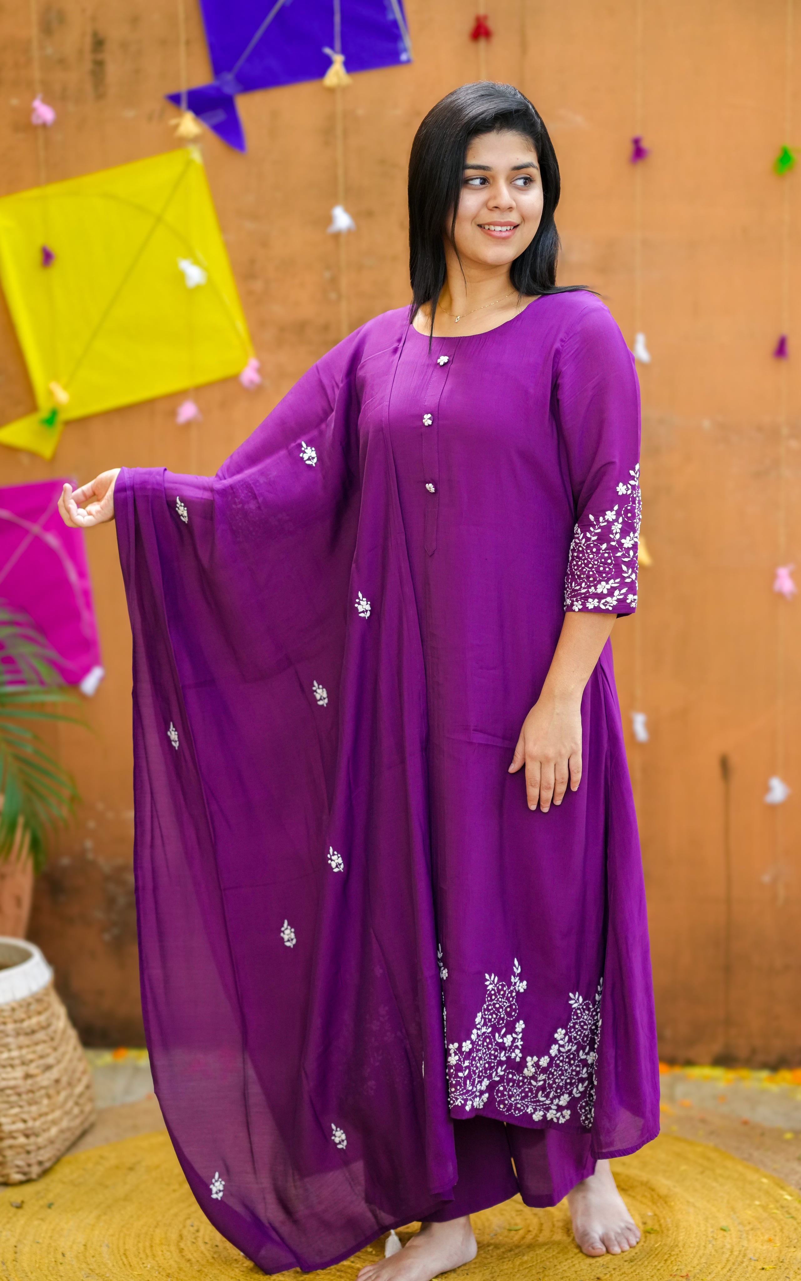 Art silk Aline kurti set for women