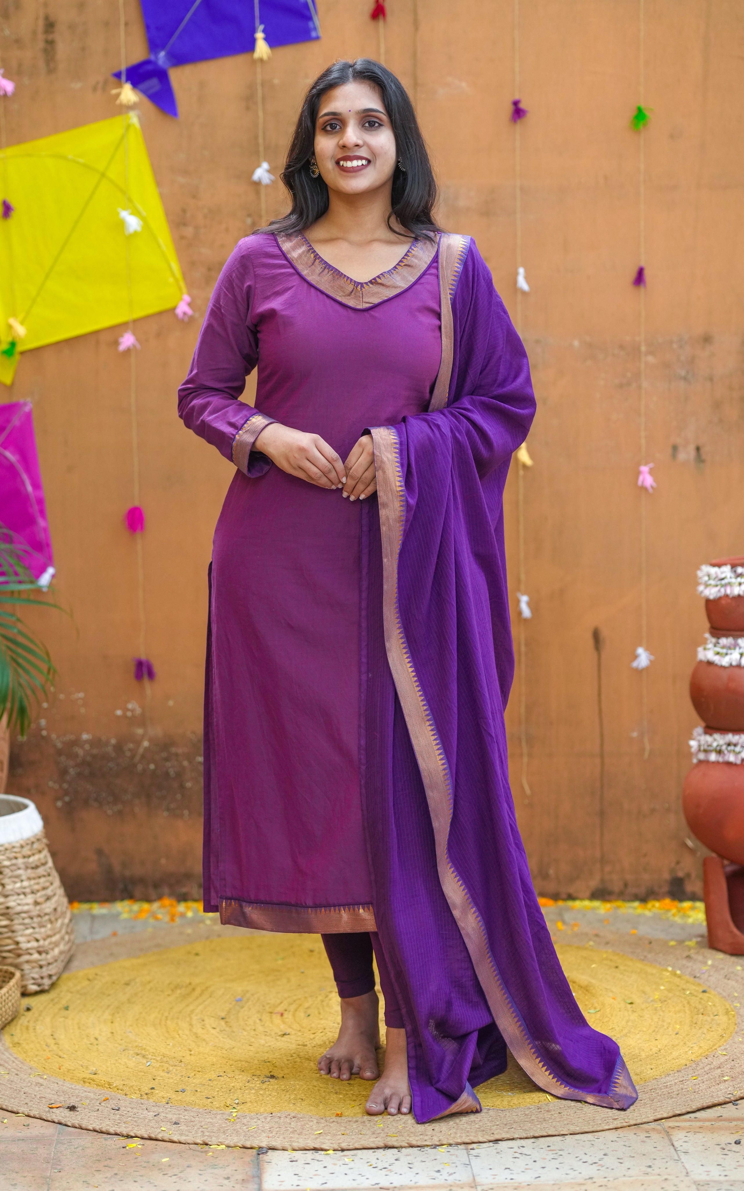 Instore – Purple Hamsika Kurti with Dupatta for Women – Cotton – Indian Ethnic Wear