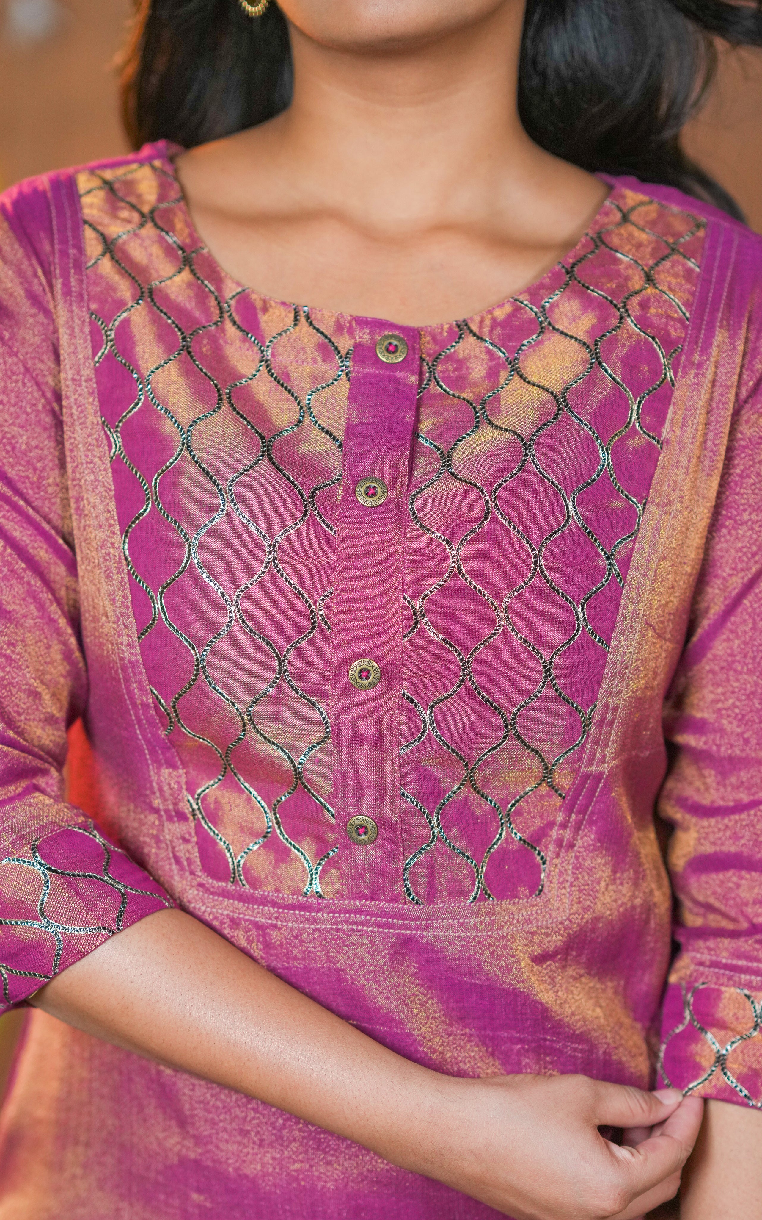 Instore – Magenta Isaipriya Kurti for Women – Art Chanderi – Indian Ethnic Wear