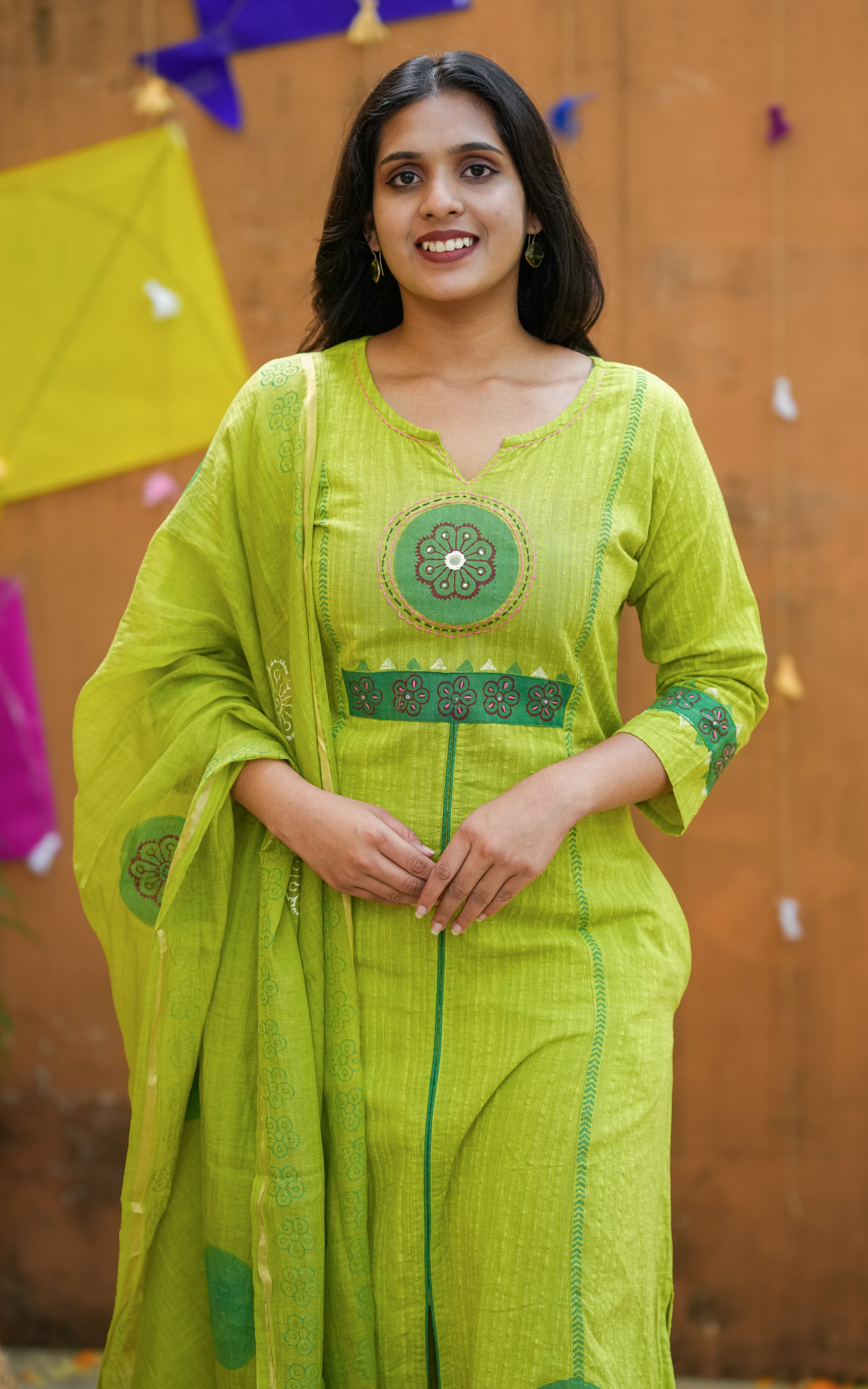Light Green South Cotton Aline kurti for women