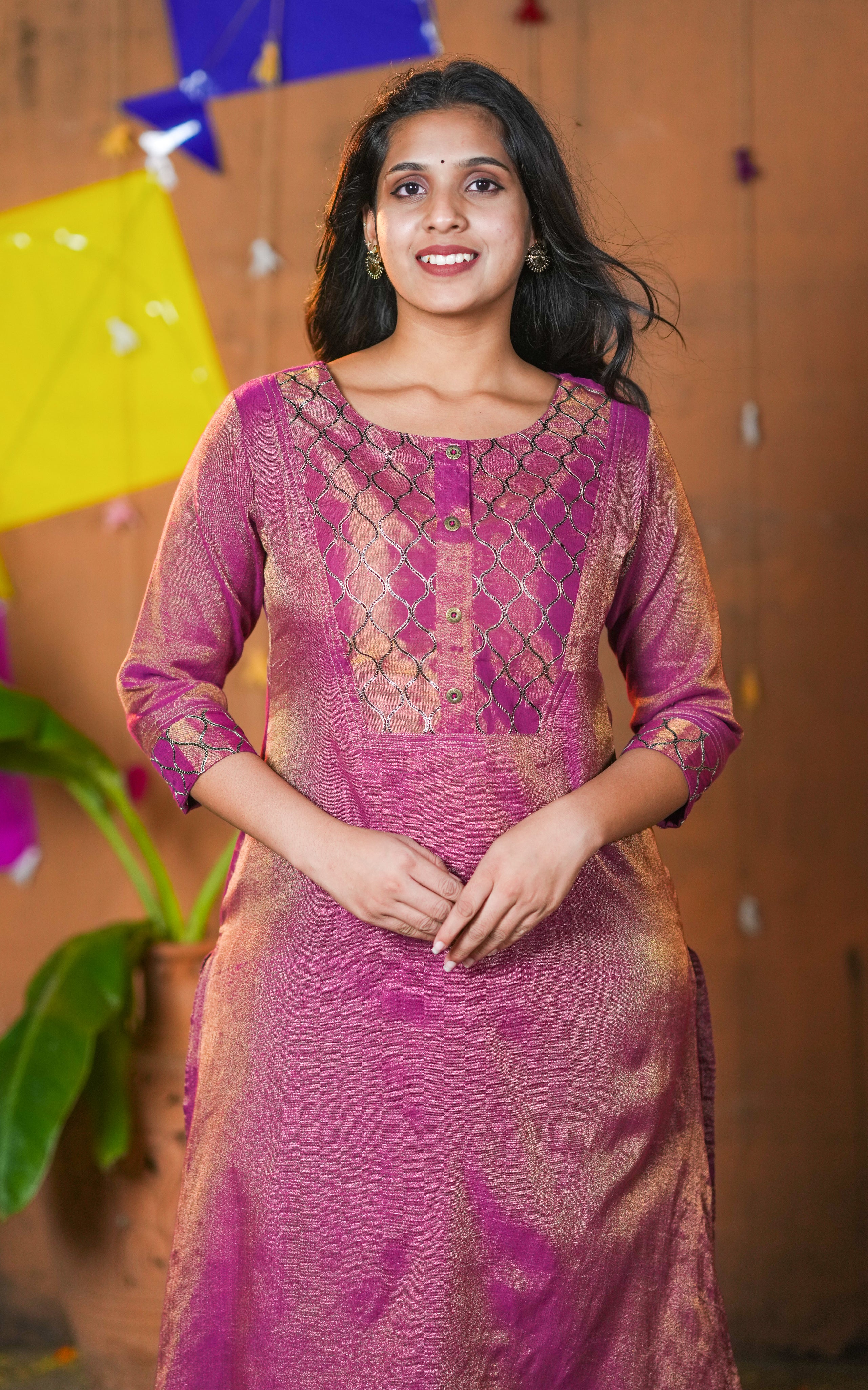 Instore – Magenta Isaipriya Kurti for Women – Art Chanderi – Indian Ethnic Wear