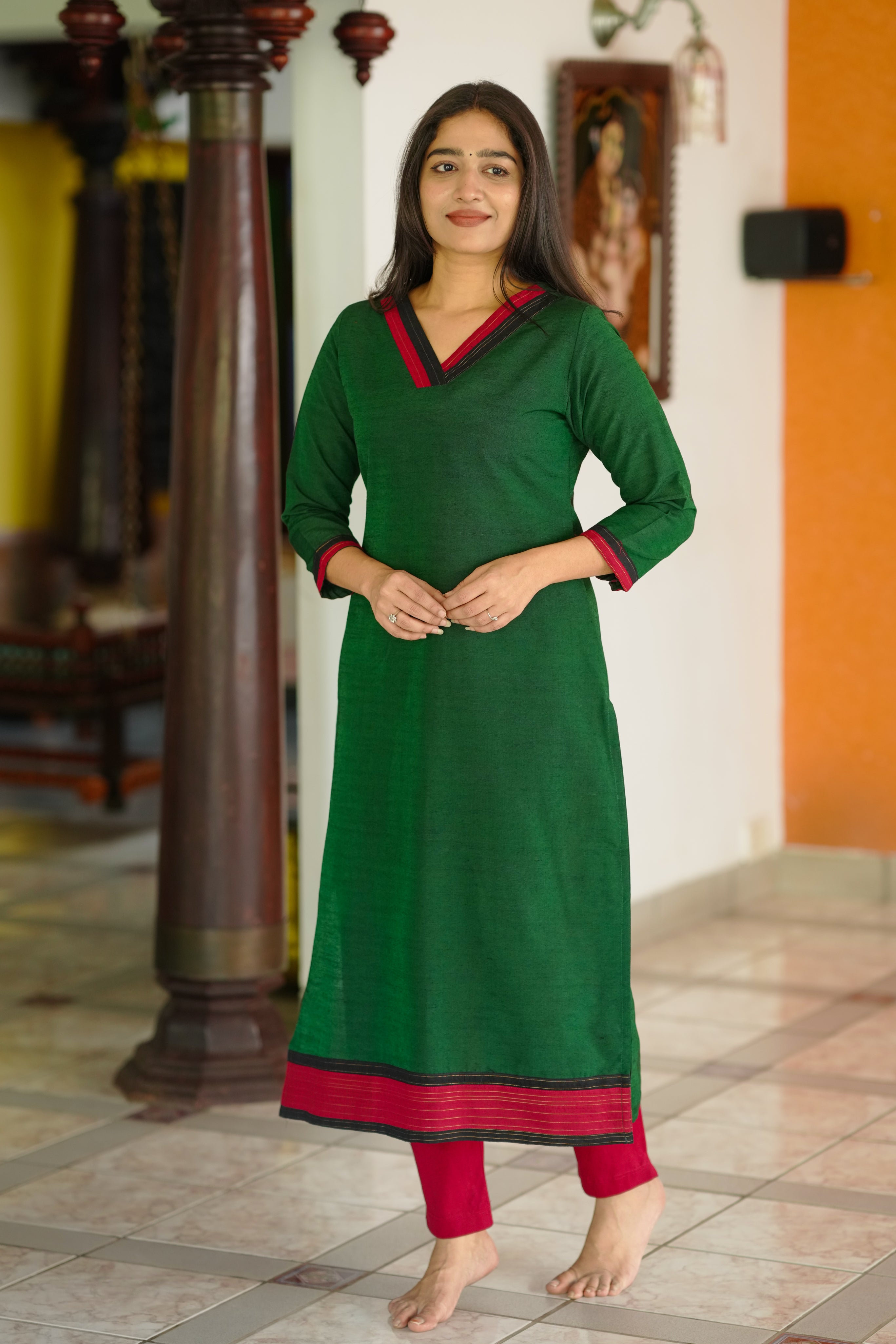 Green straight cut kurti for women