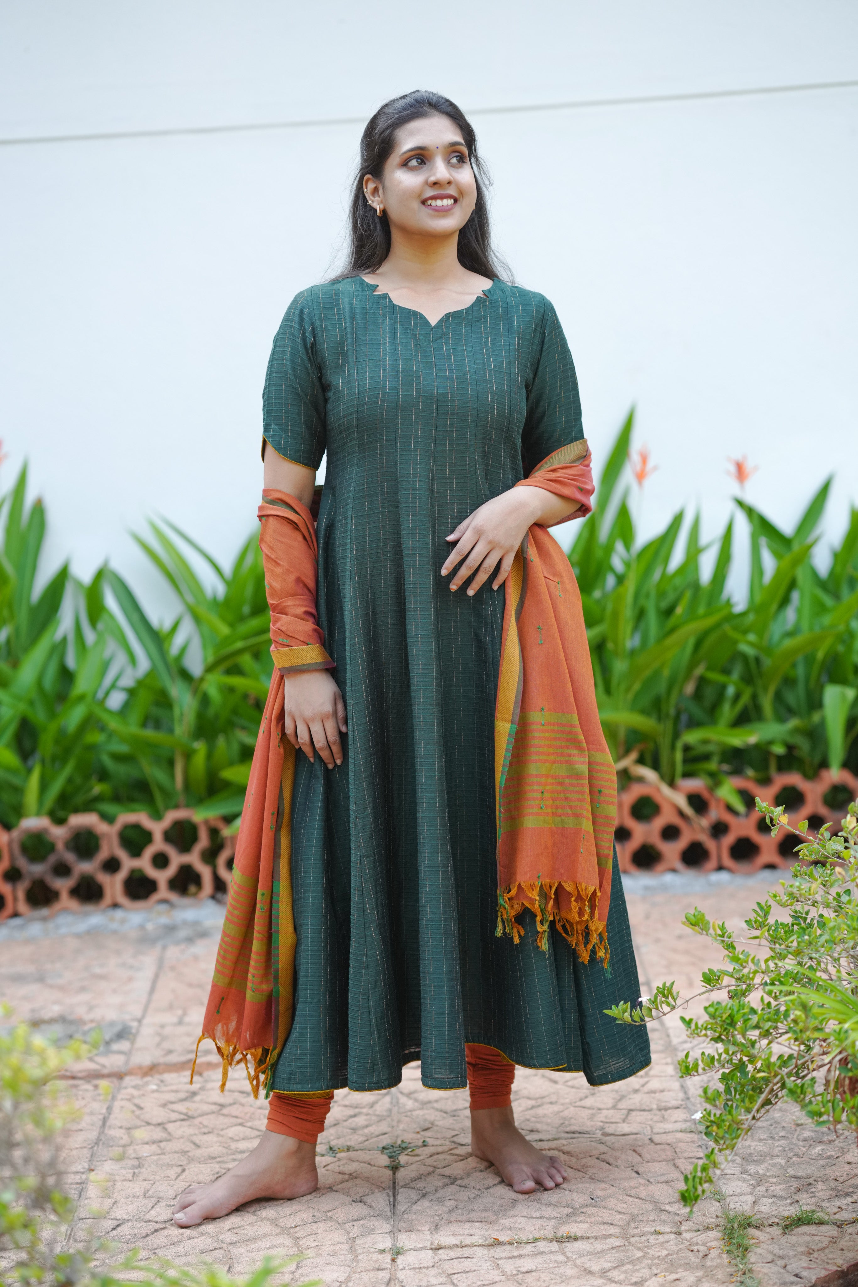 Silk Cotton Anarkali with Dupatta for Women