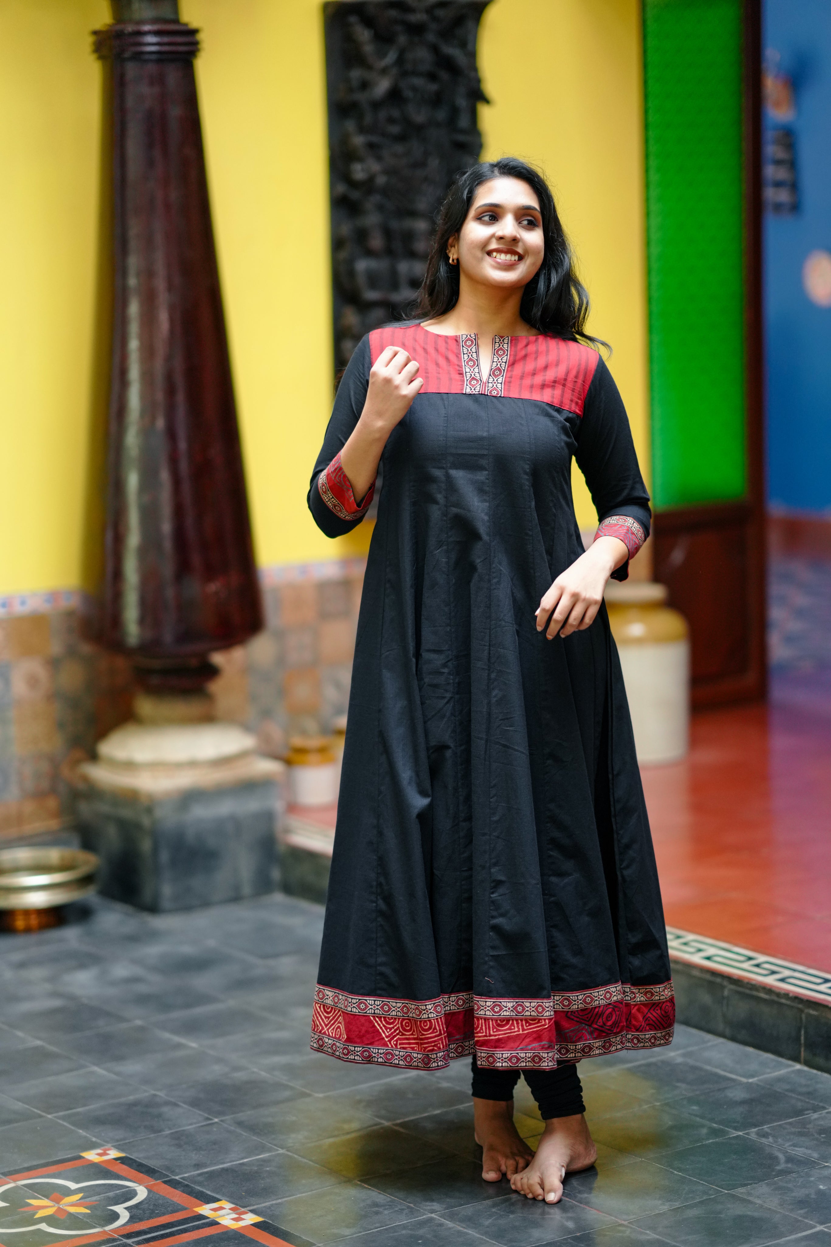black cotton full flared anarkali for daily wear
comfortable black cotton kurti
casual cotton anarkali for women