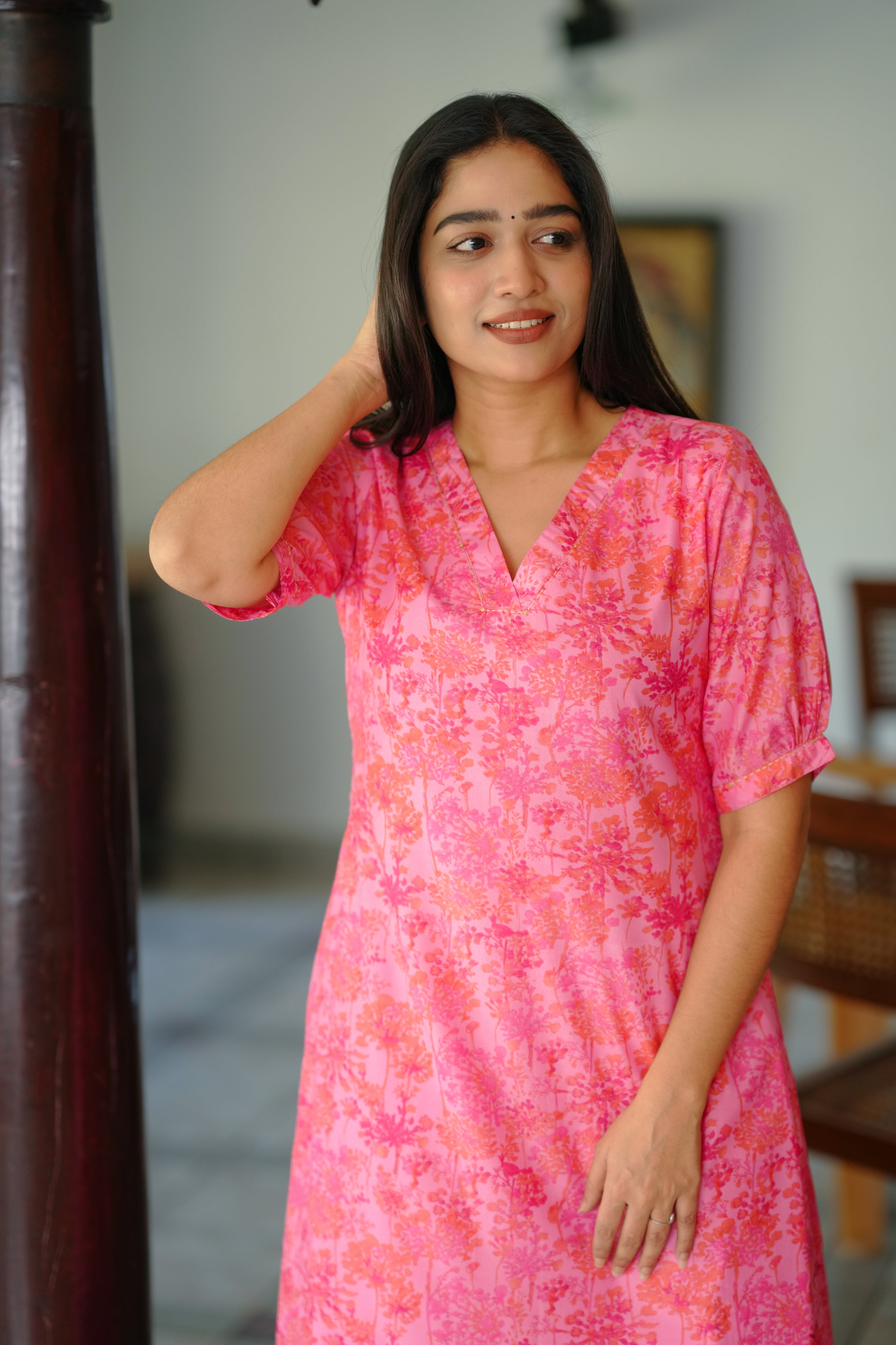 pink color kurti for women's