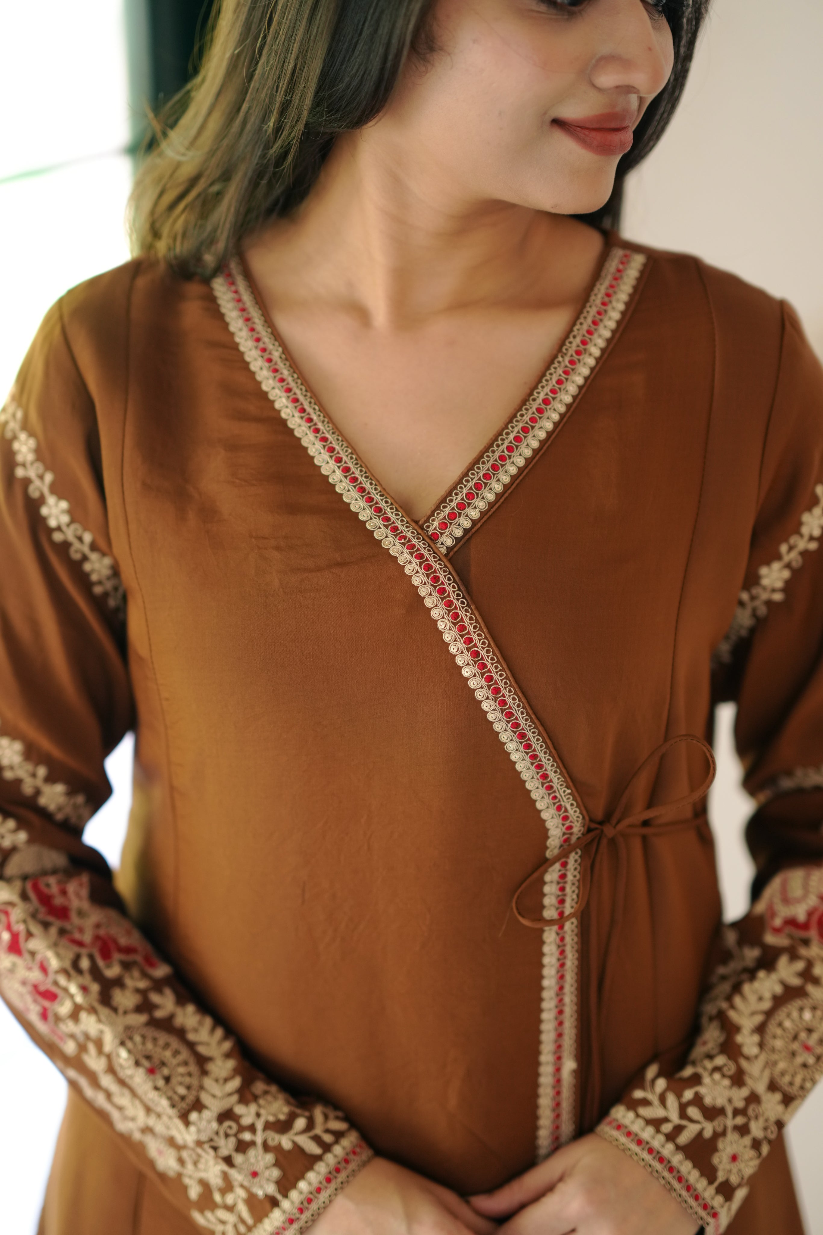 a line angrakha kurti with pocket