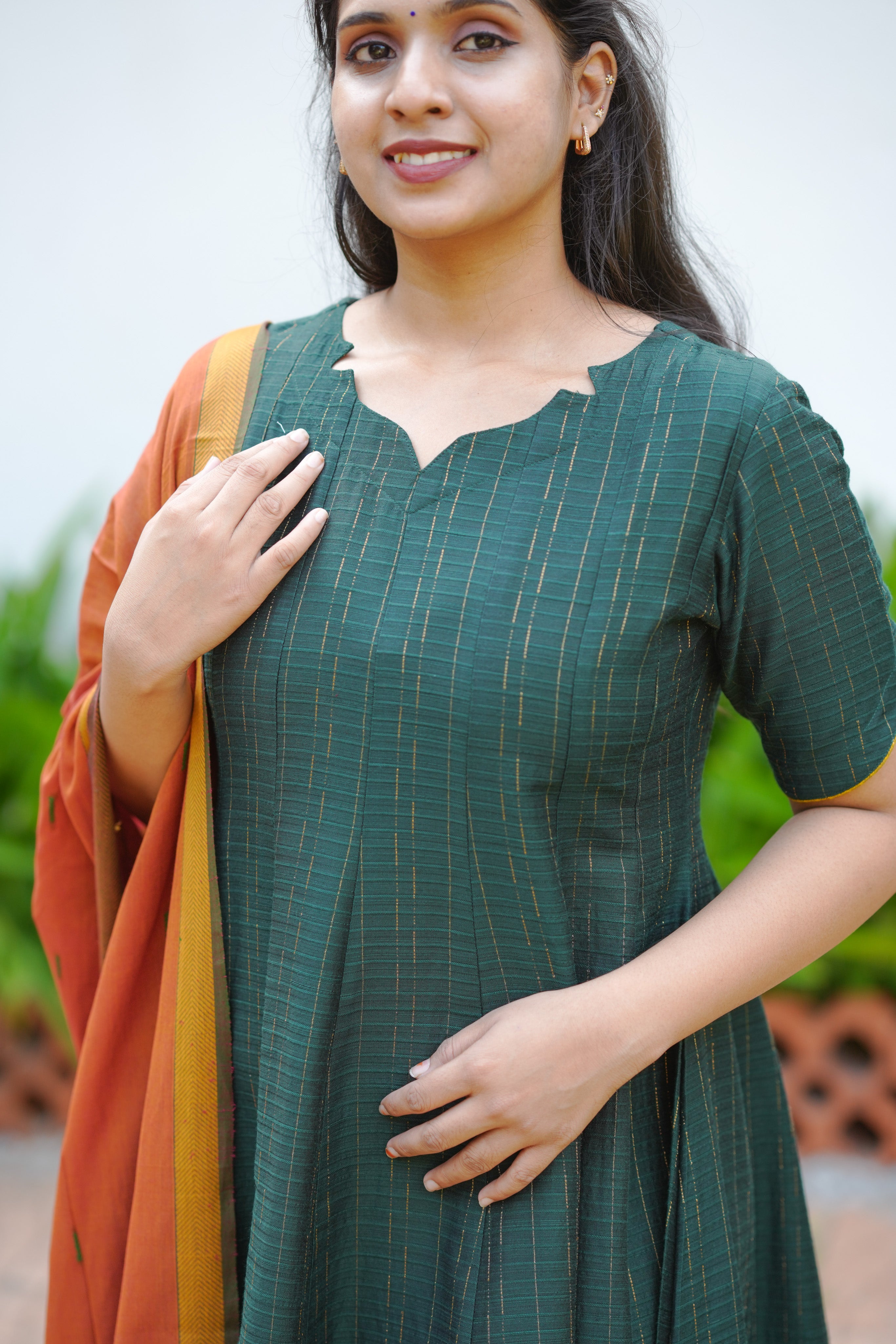 Bottle Green Anarkali Dress for Women