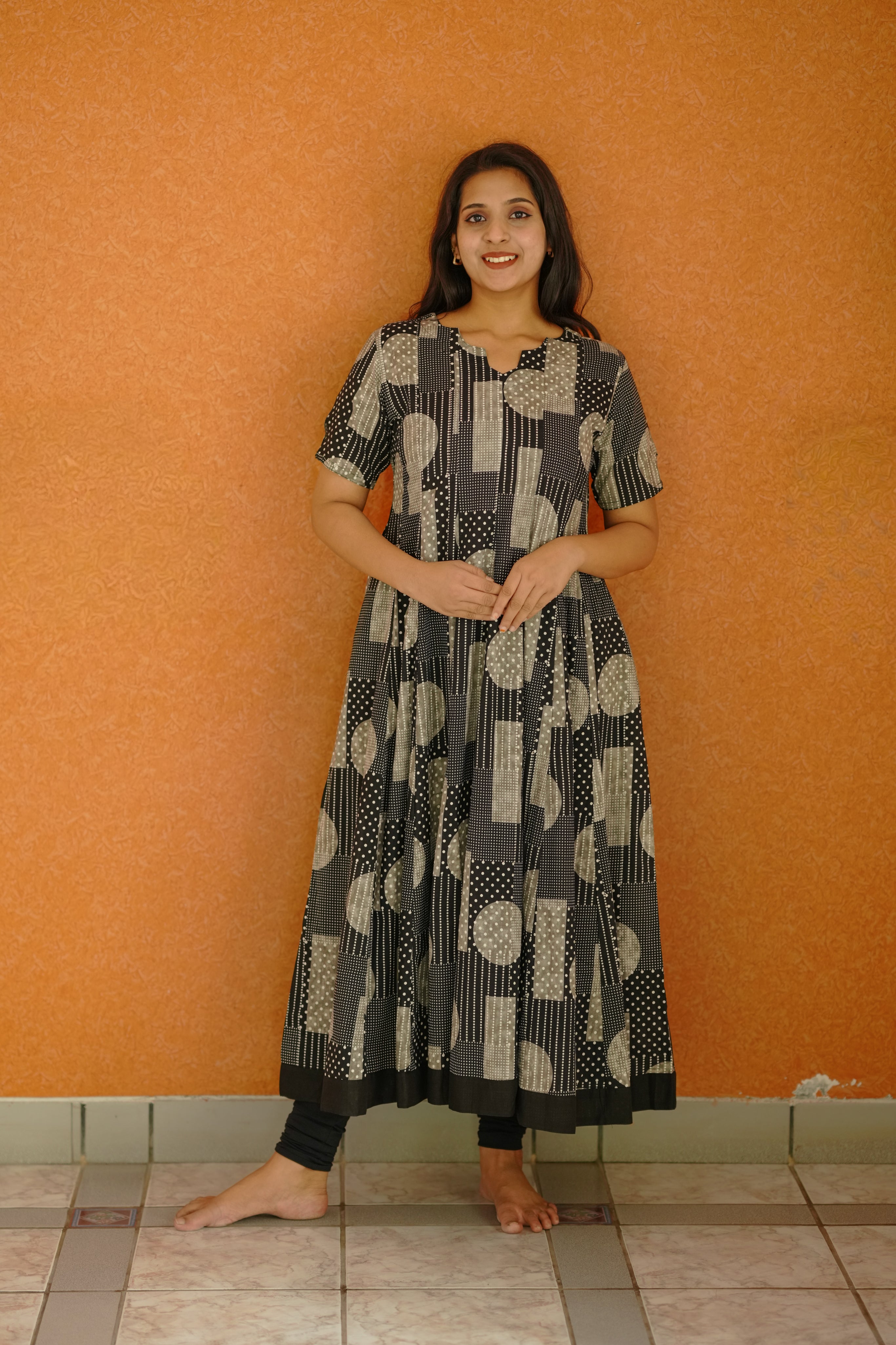 Black colored Cotton Flared Anarkali for women's