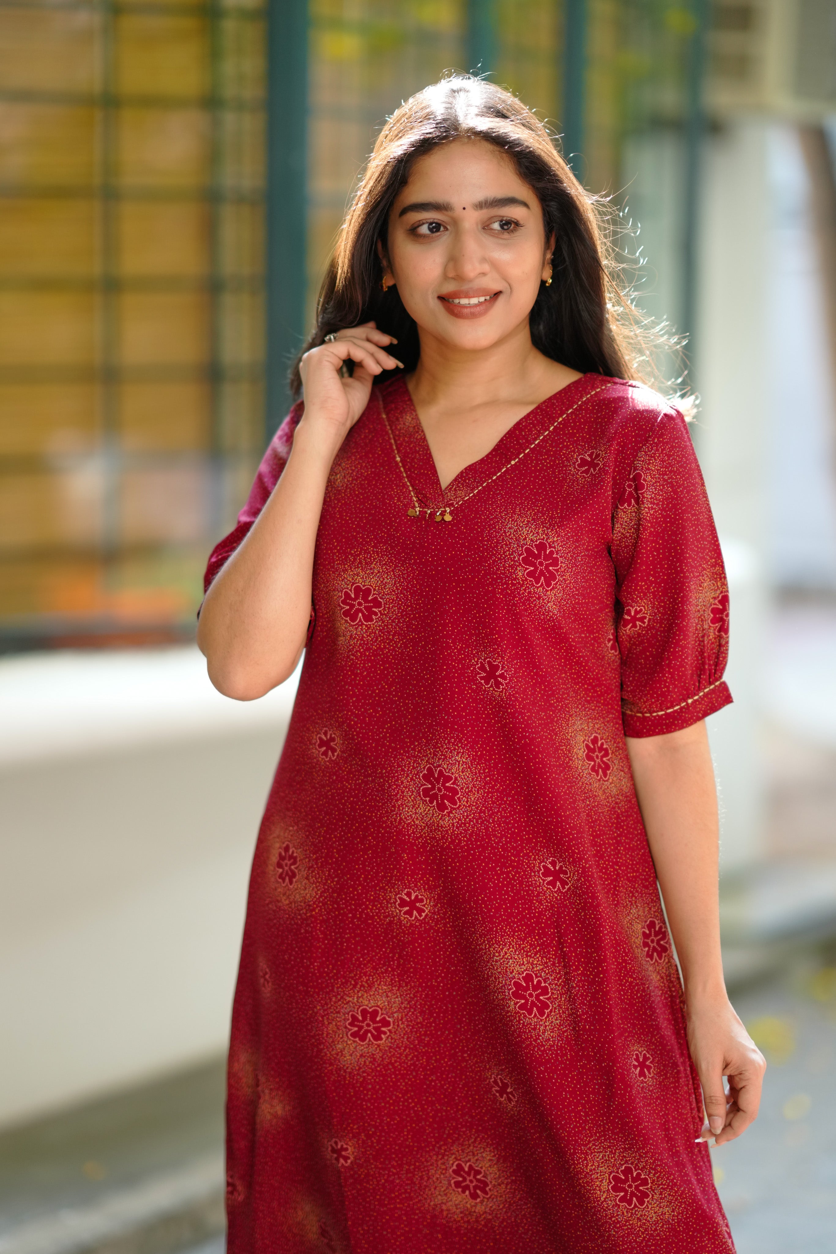 Maroon V Neck Kurti for Women
Puff Sleeve Georgette Kurti for Women