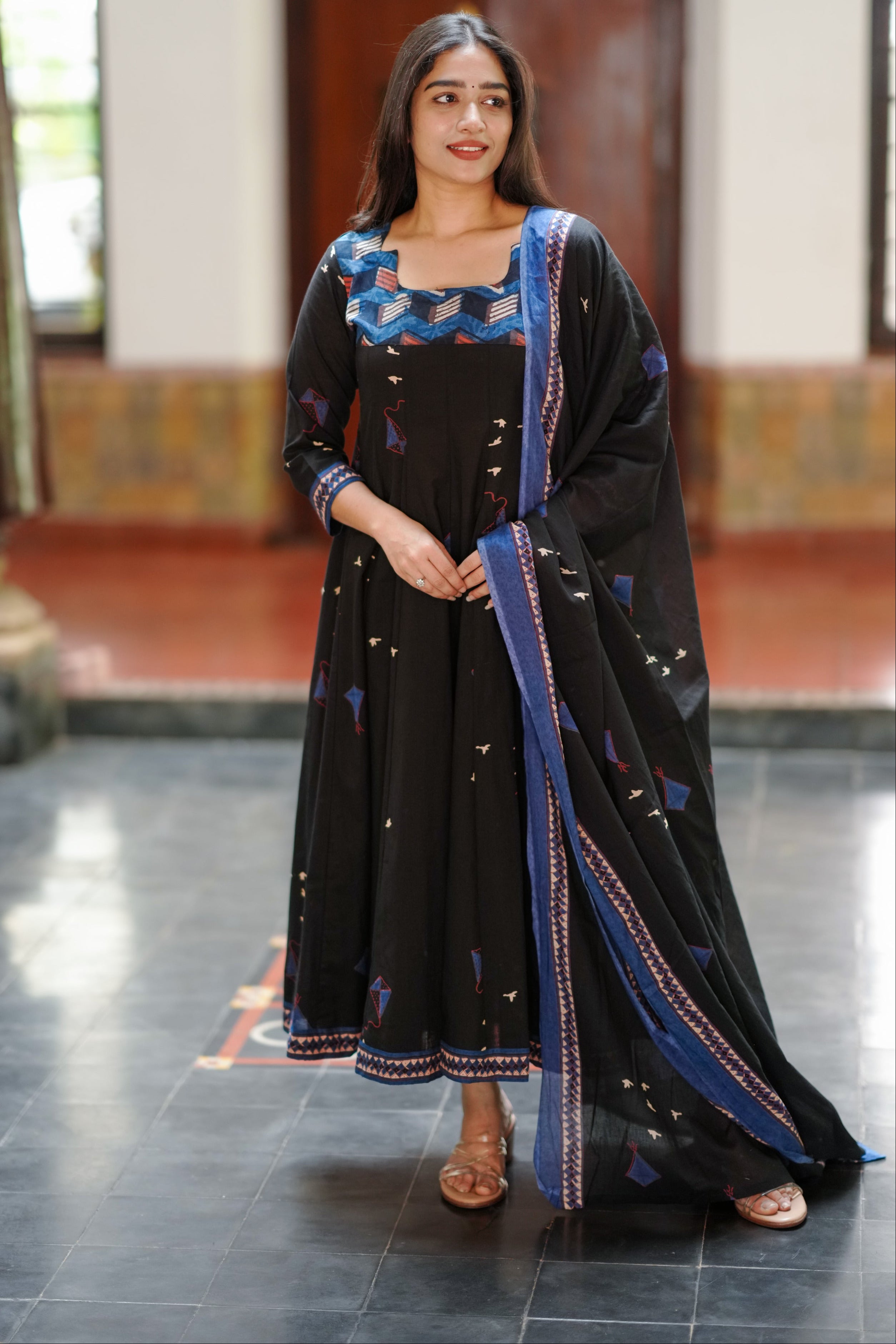 black indigo ethnic cotton anarkali
traditional handblock print cotton kurti