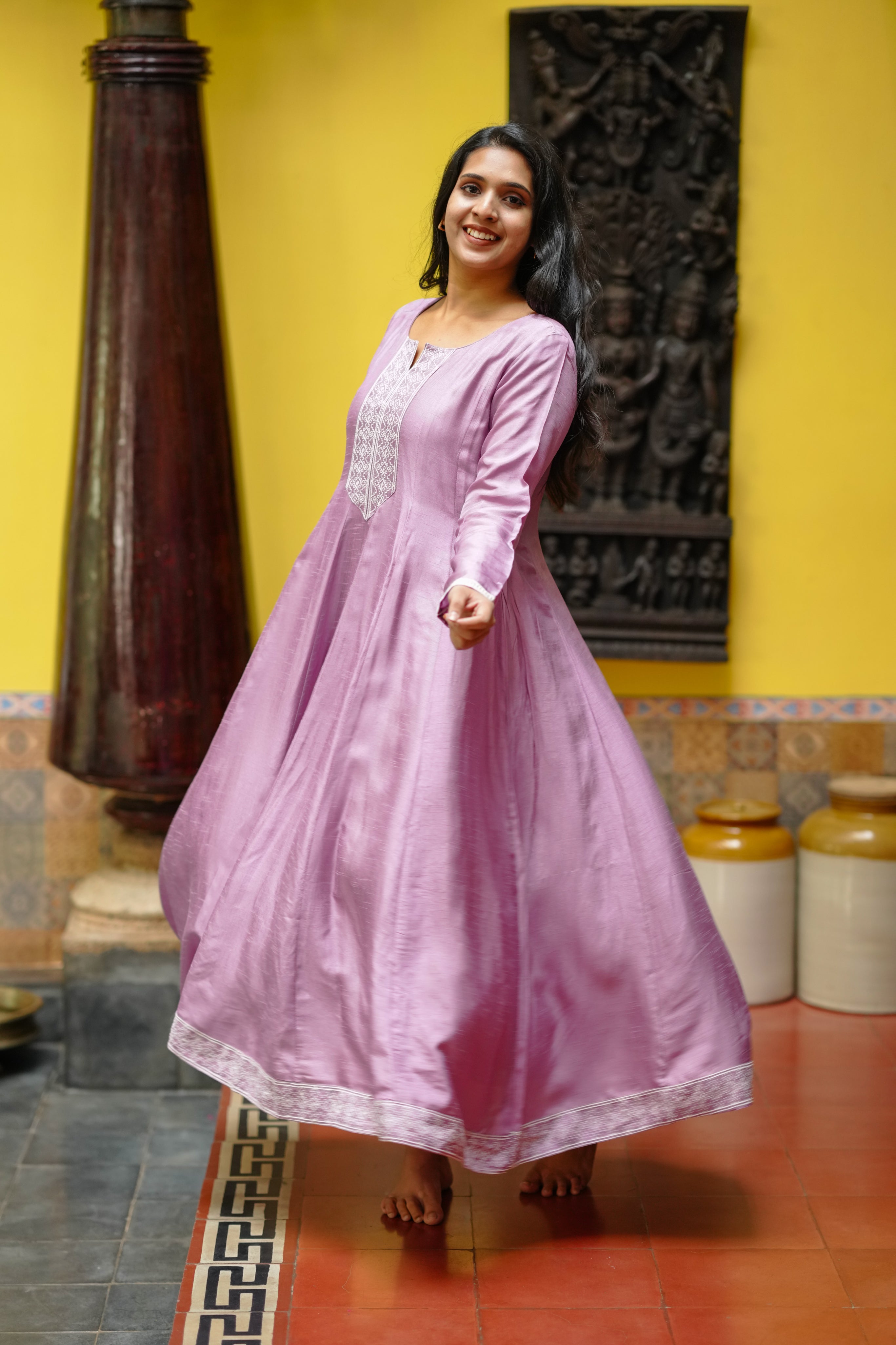 lavender art silk kurti for college girls
trendy flared anarkali kurti
casual chikankari embroidery kurti for college
comfortable kurti set for college wear
stylish daily wear flared kurti