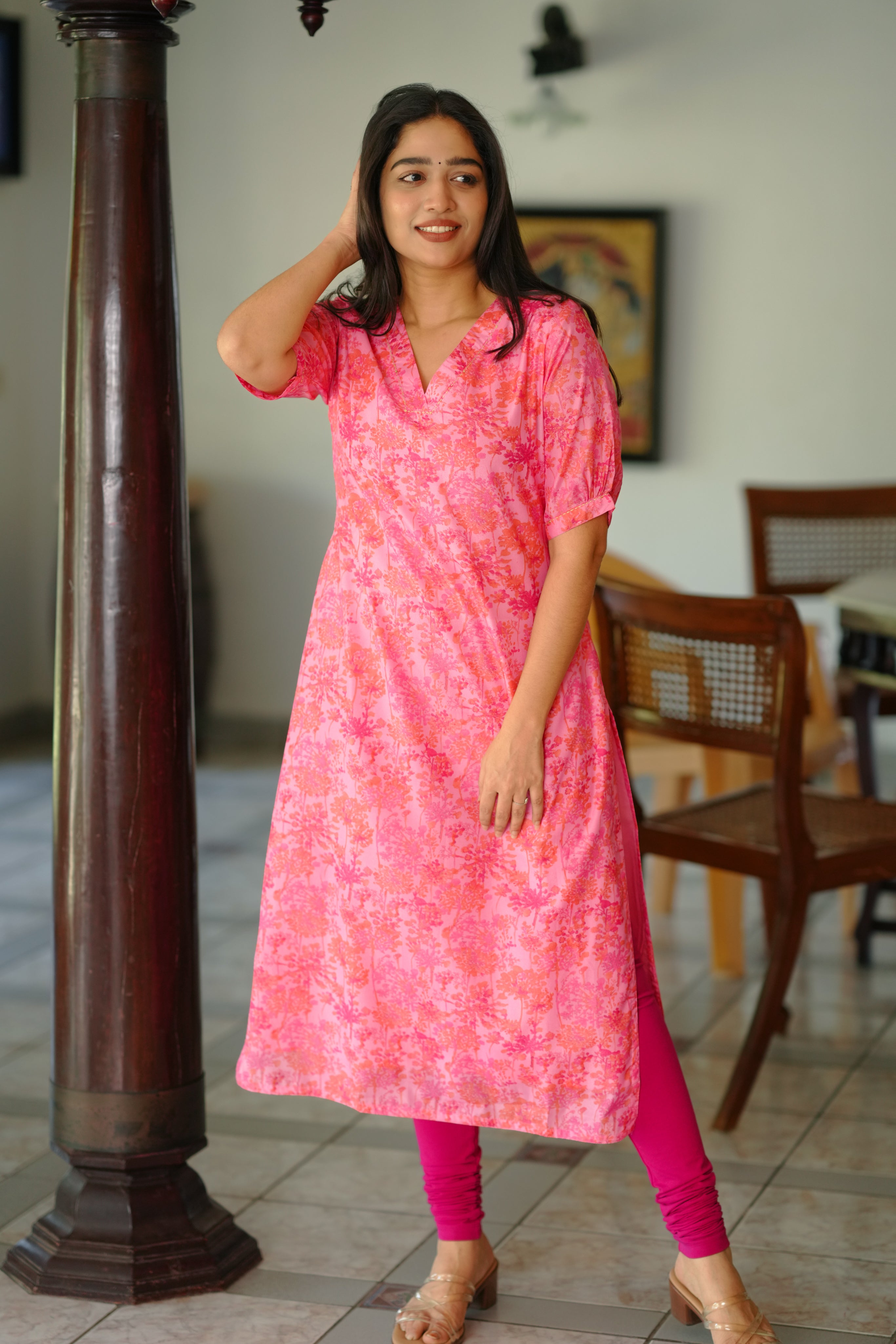 V necked straight cut kurti for women's