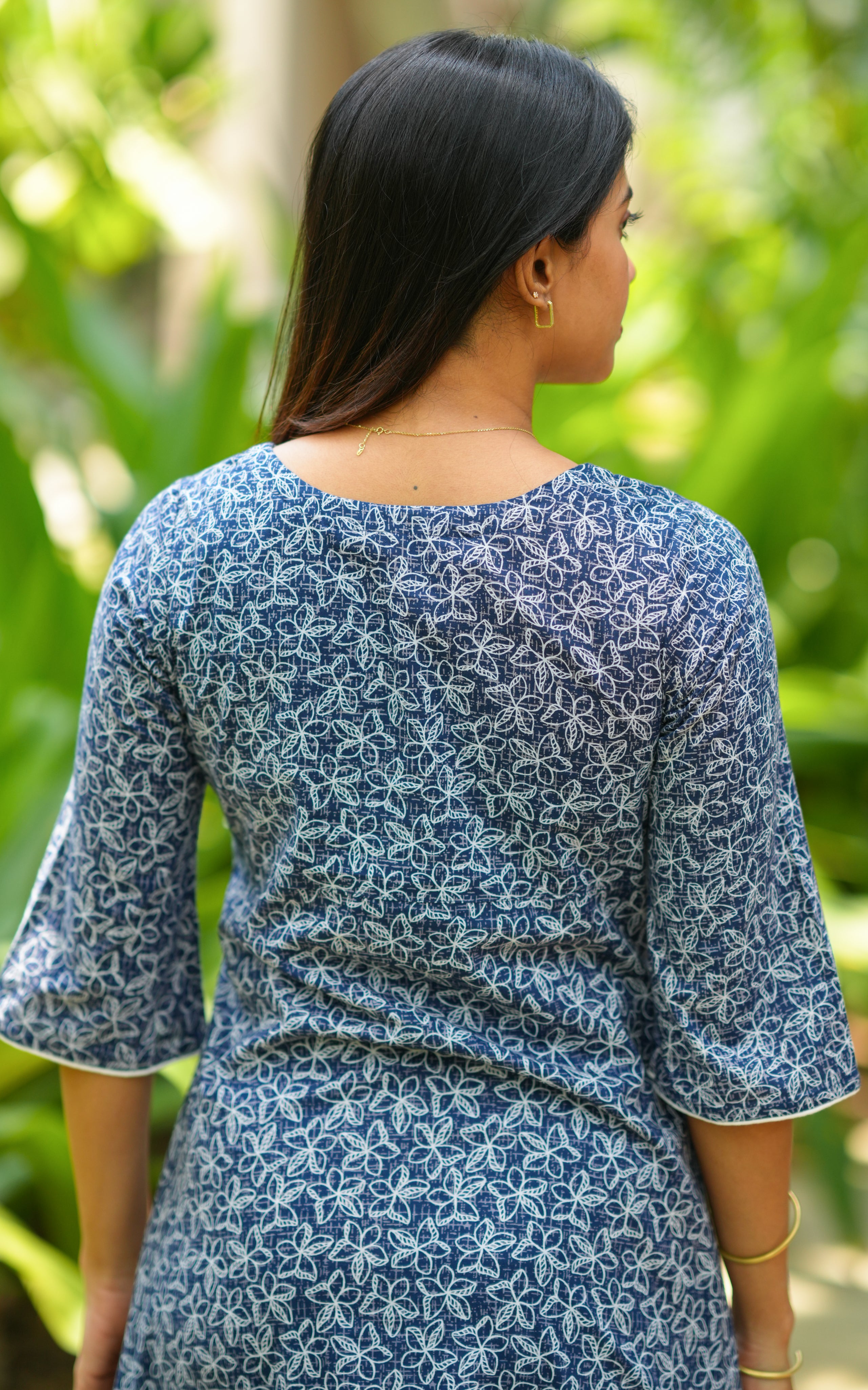 Traditional navy blue long cotton kurti for women