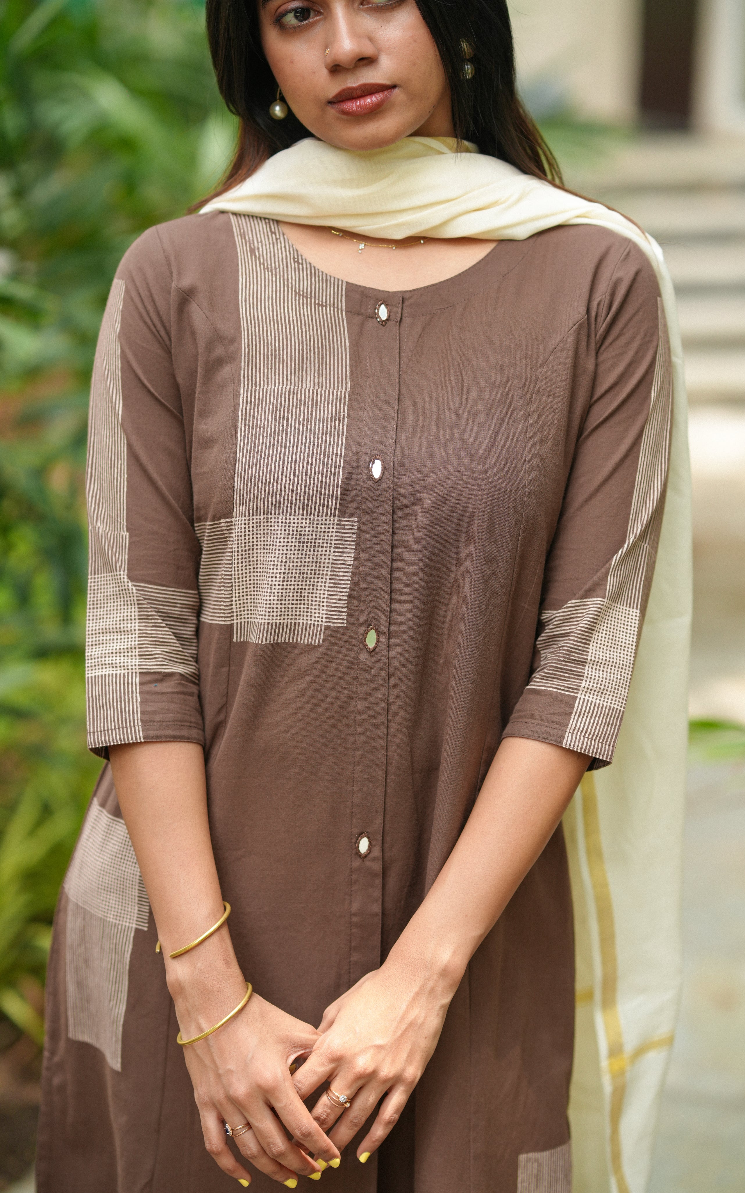 Instore – Brown Cotton Kurti Set for Women – Handblock Printed – Ethnic Wear