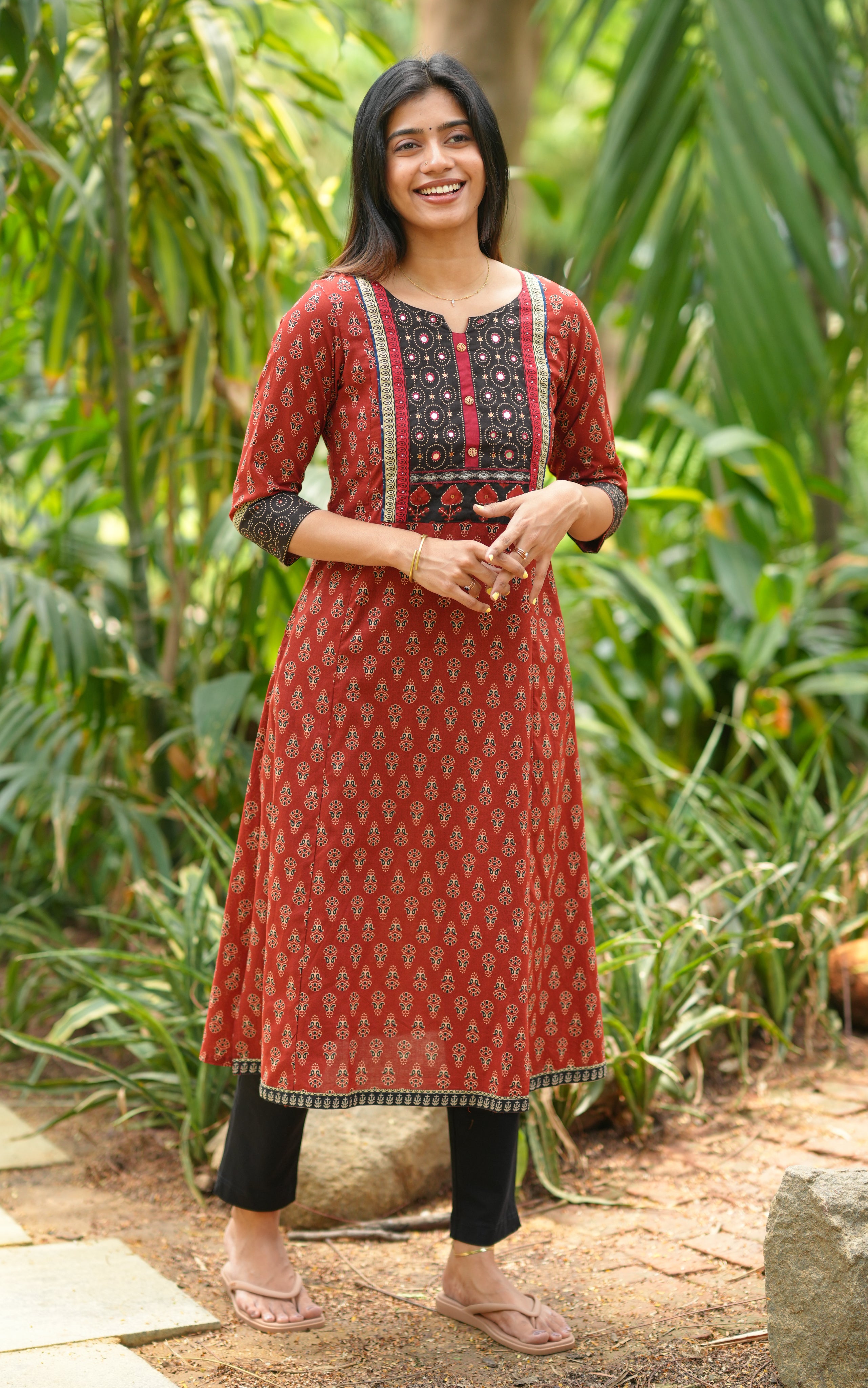 Maroon printed cotton Aline kurti for women