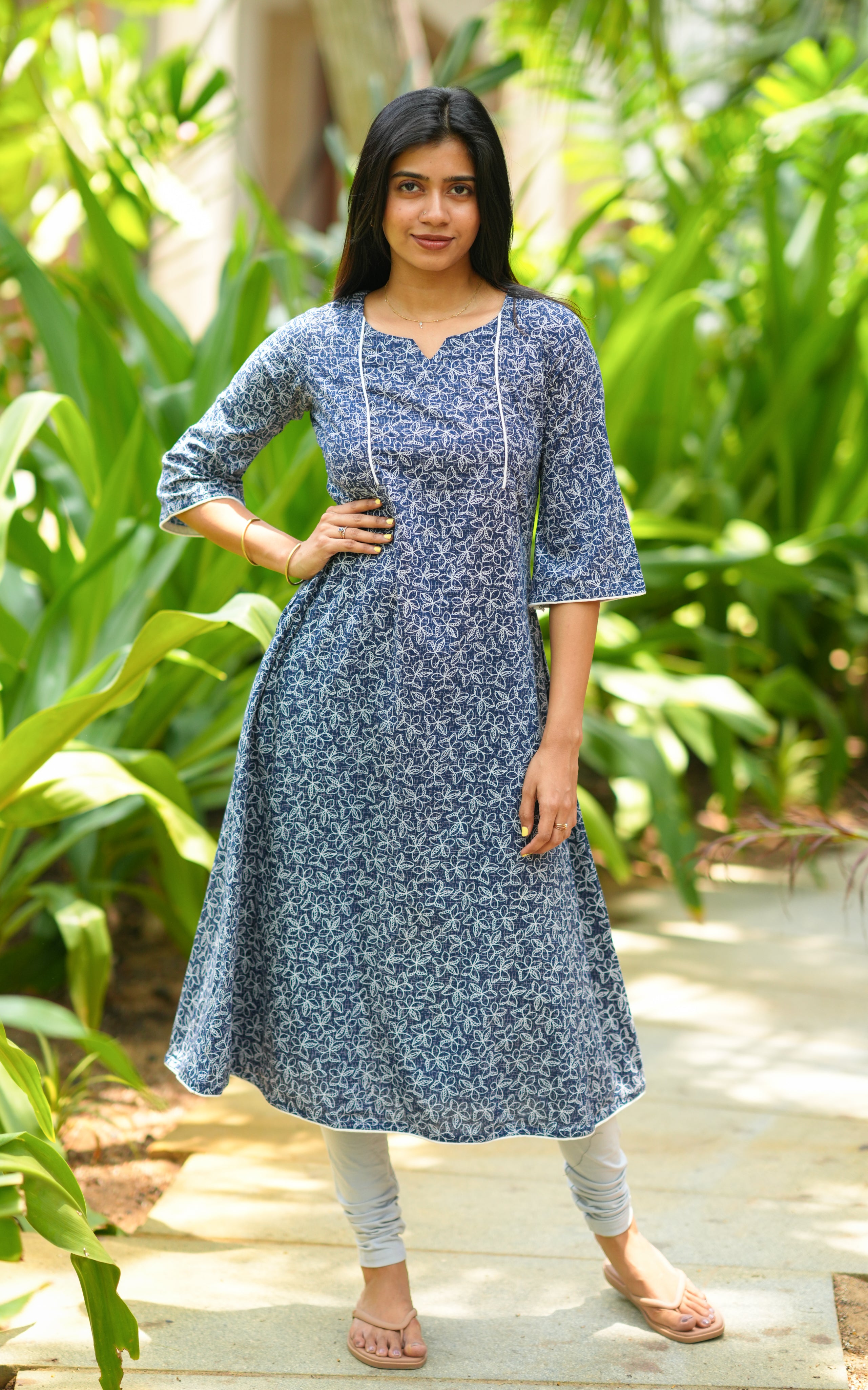 Navy blue cotton Aline kurti for women