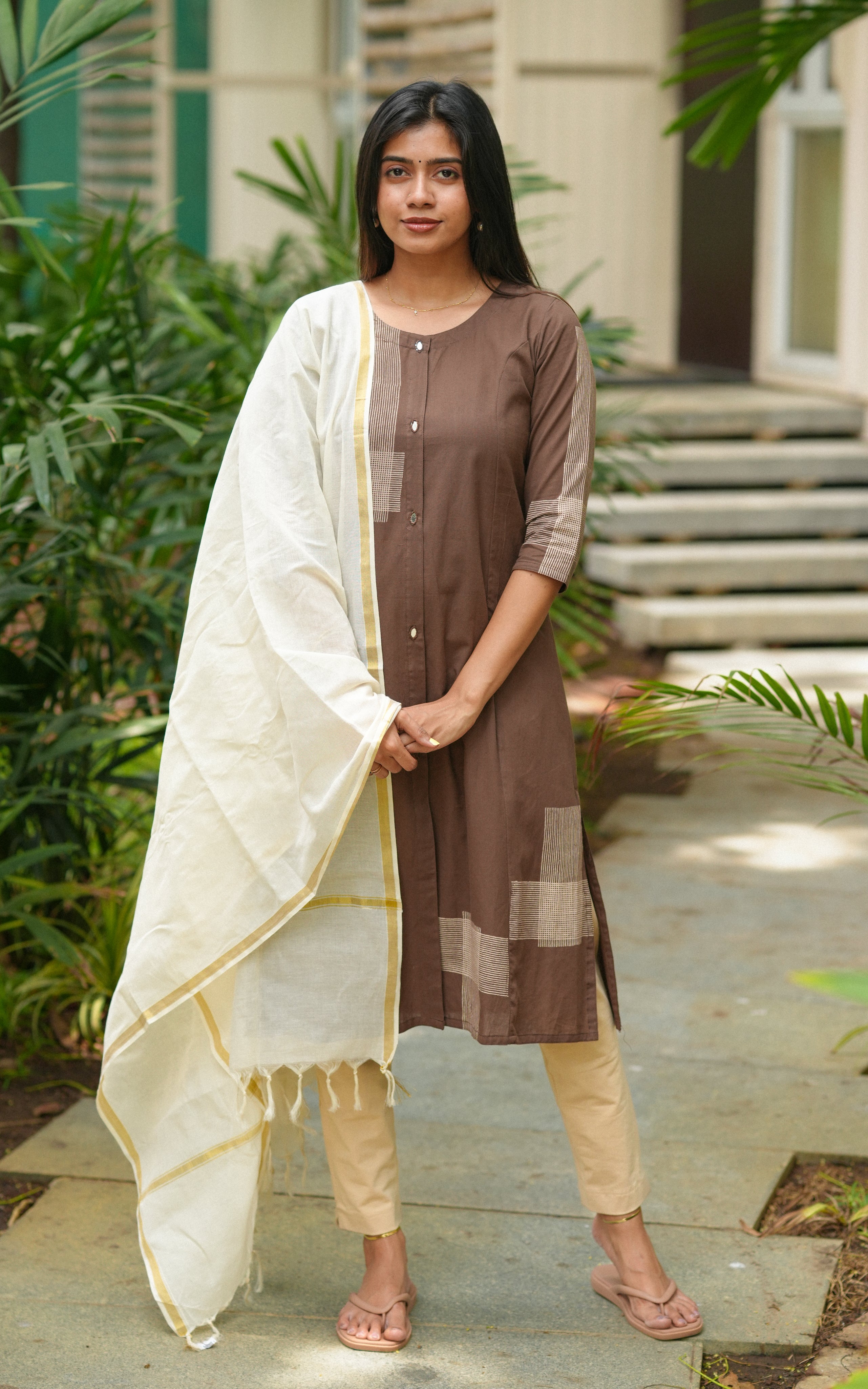 Instore – Brown Cotton Kurti Set for Women – Handblock Printed – Ethnic Wear