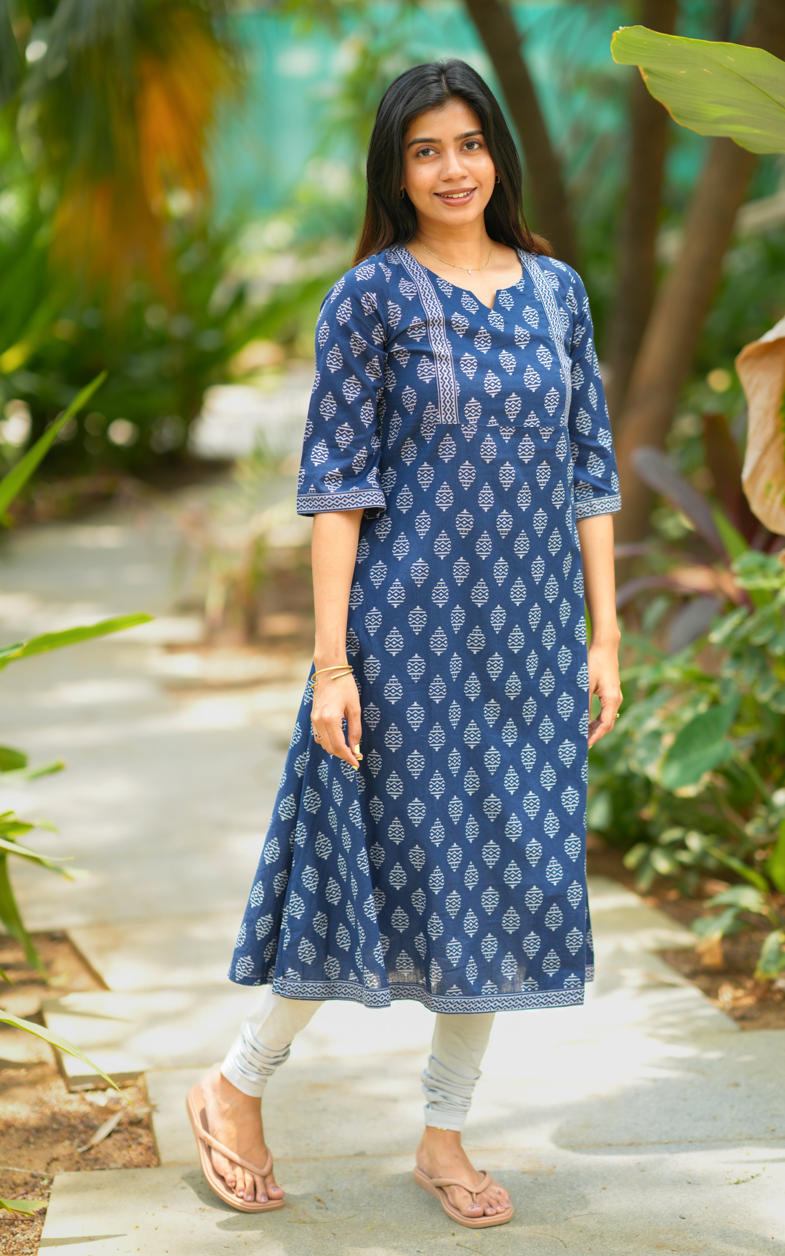 Navy blue cotton Aline kurti for women