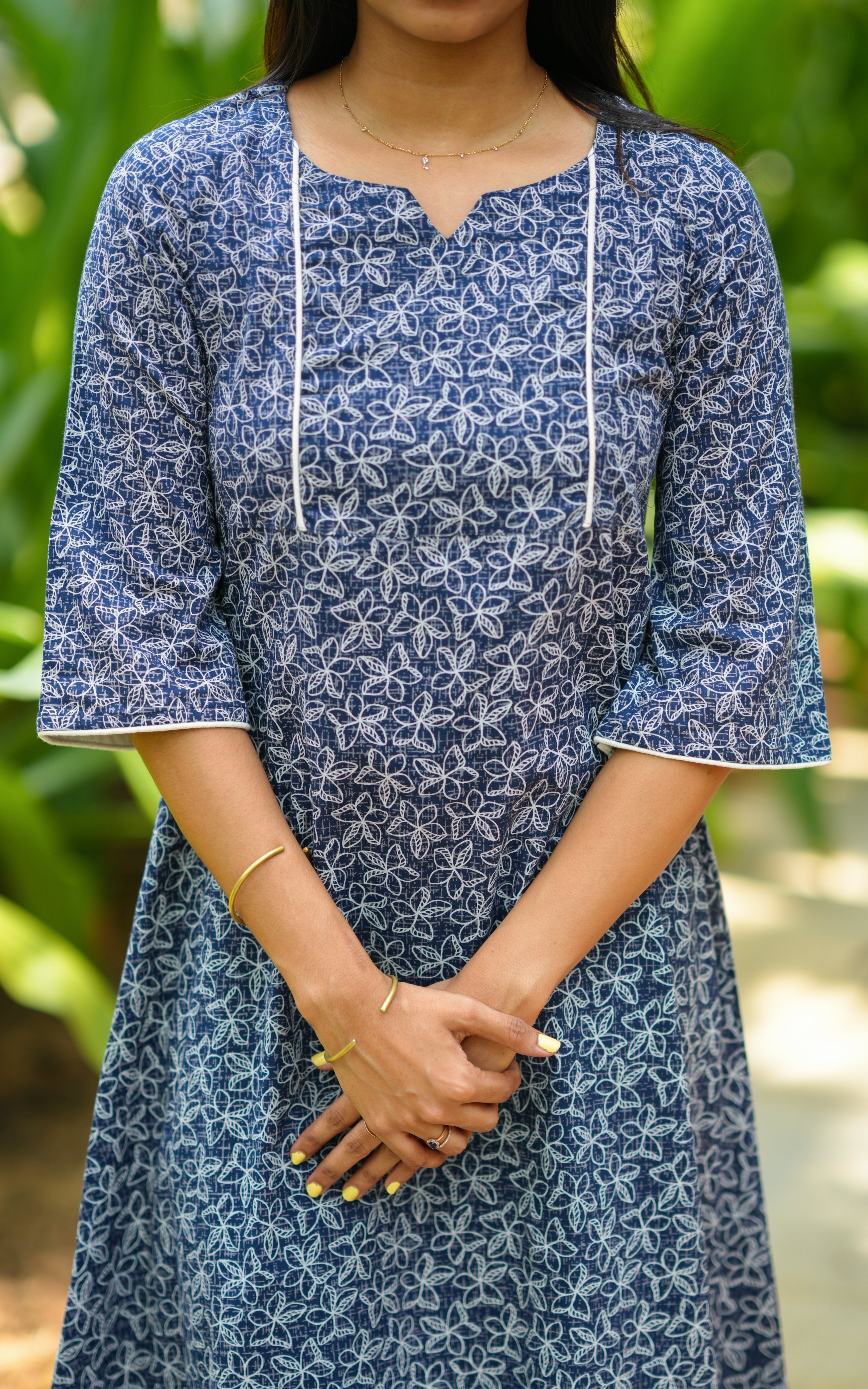 Navy blue casual wear printed kurti for women