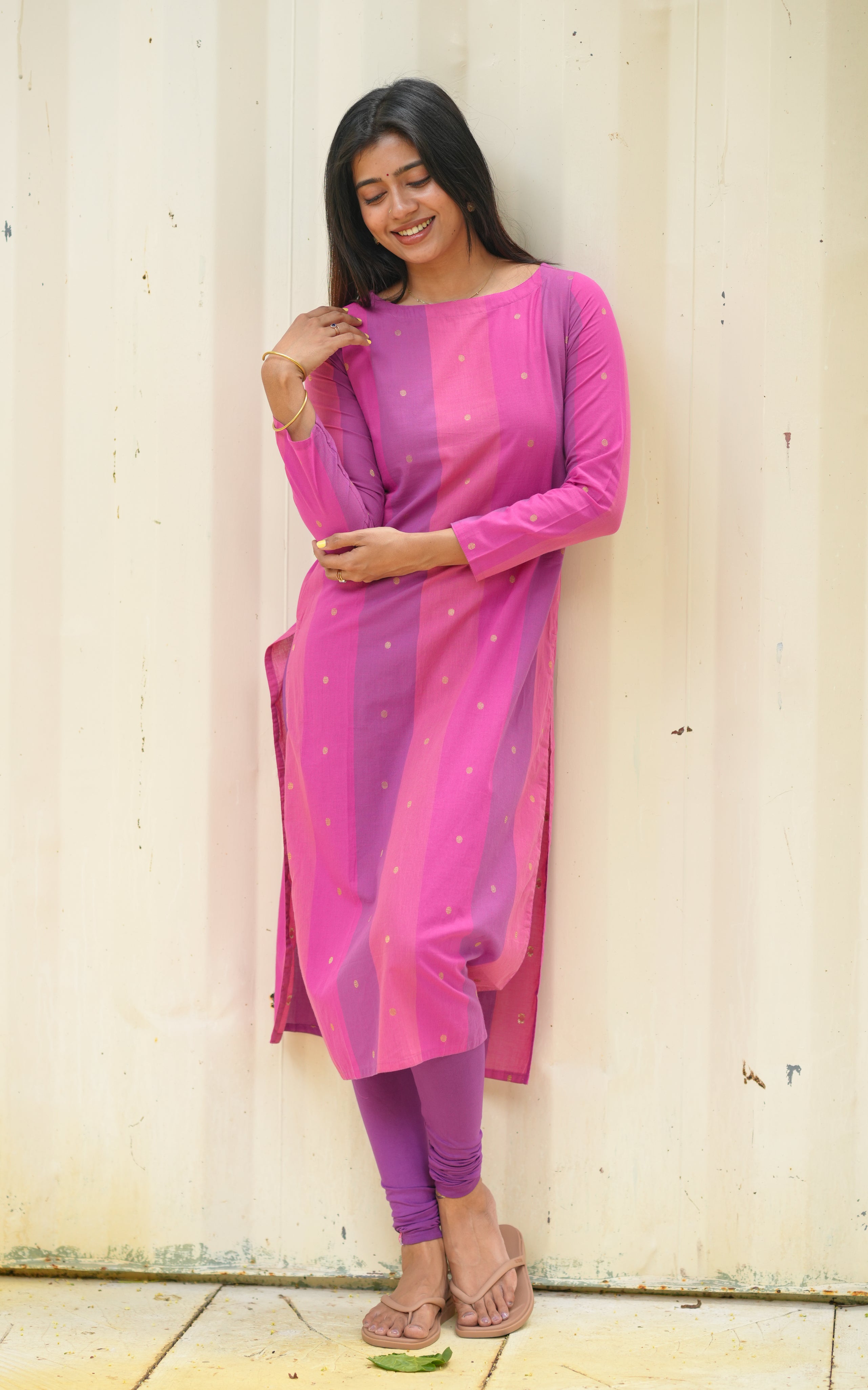 Instore - Multi Color South Cotton Straight Cut Kurti Featuring Boat Neck, No Lining