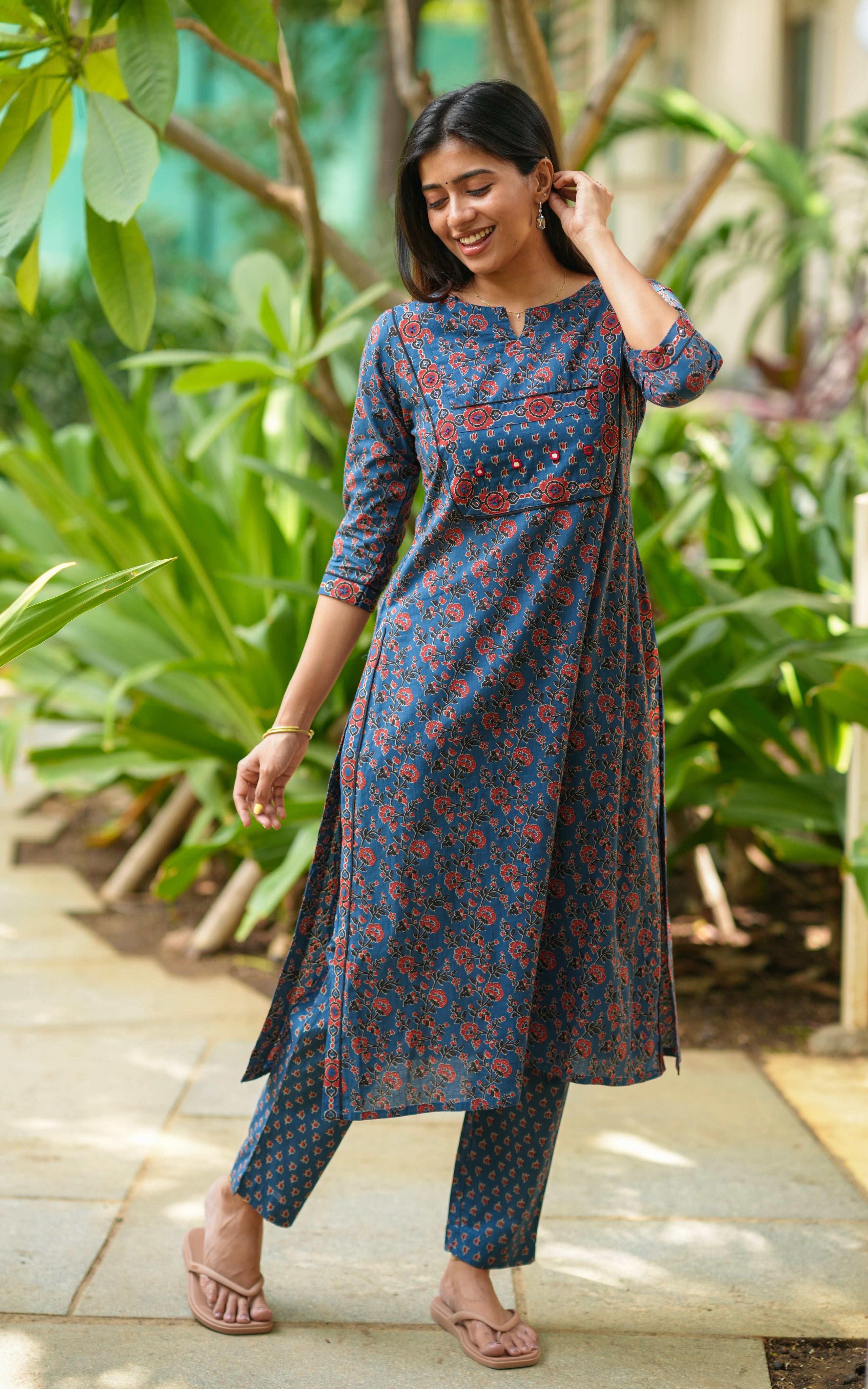 Blue casual wear printed kurti set for women