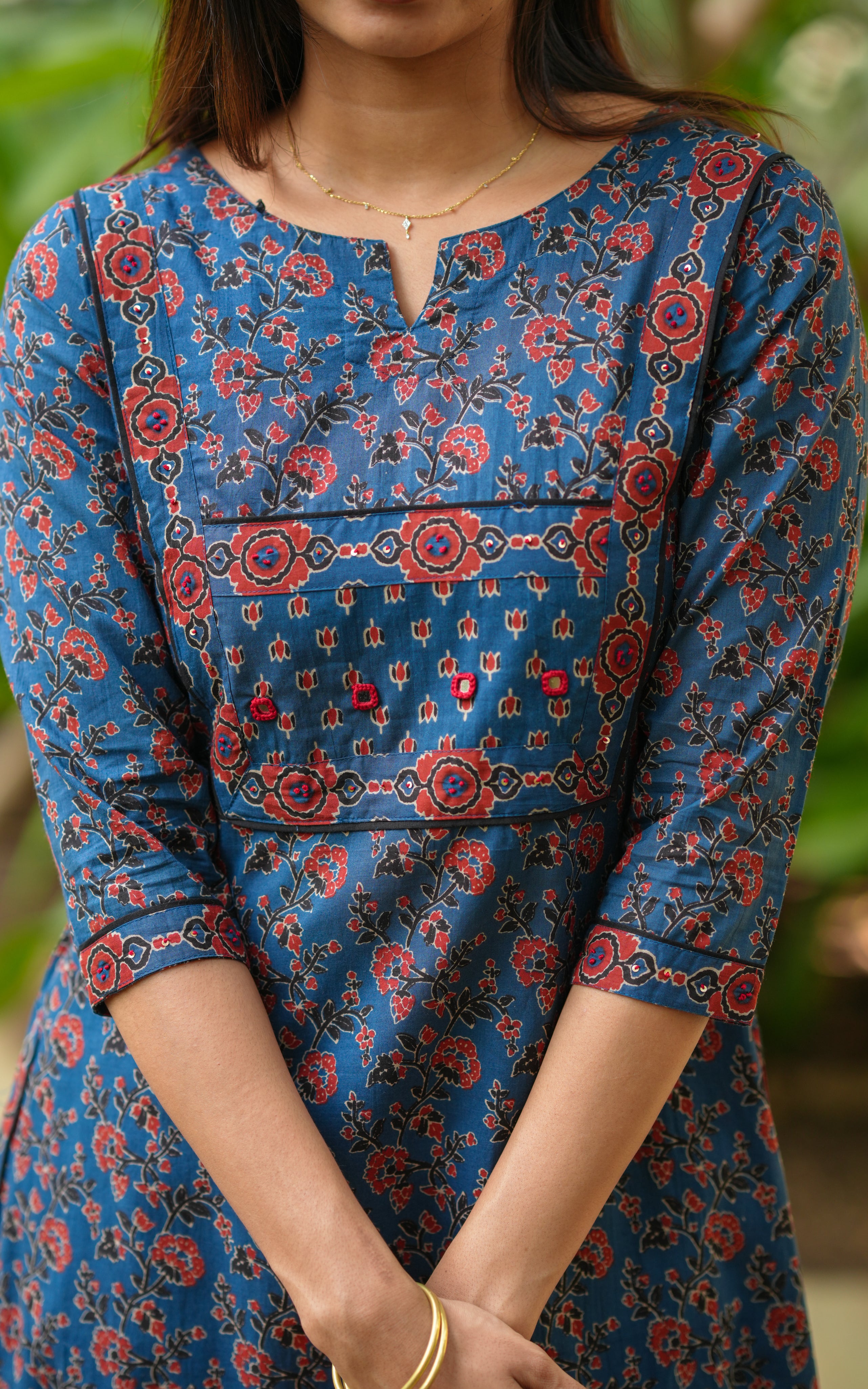Elegant blue mirror work kurti for women