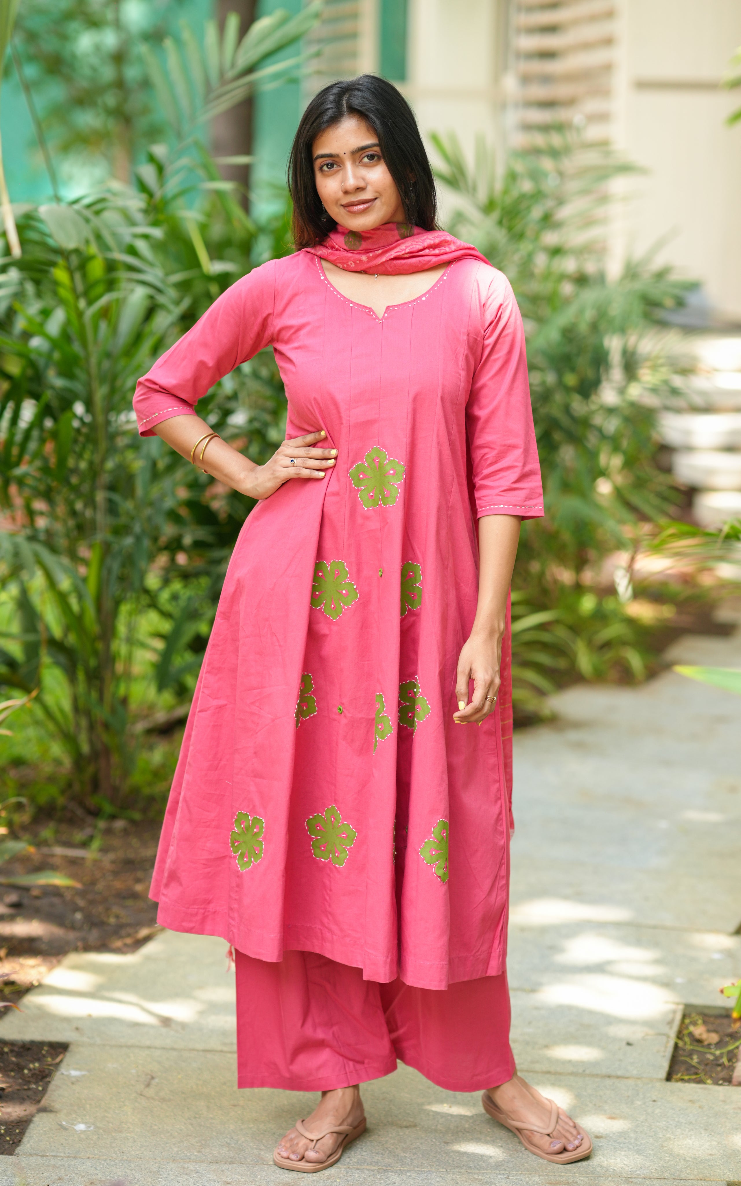 Instore – Rose Pink Cotton Anarkali Kurti Set for Women – Ethnic Wear