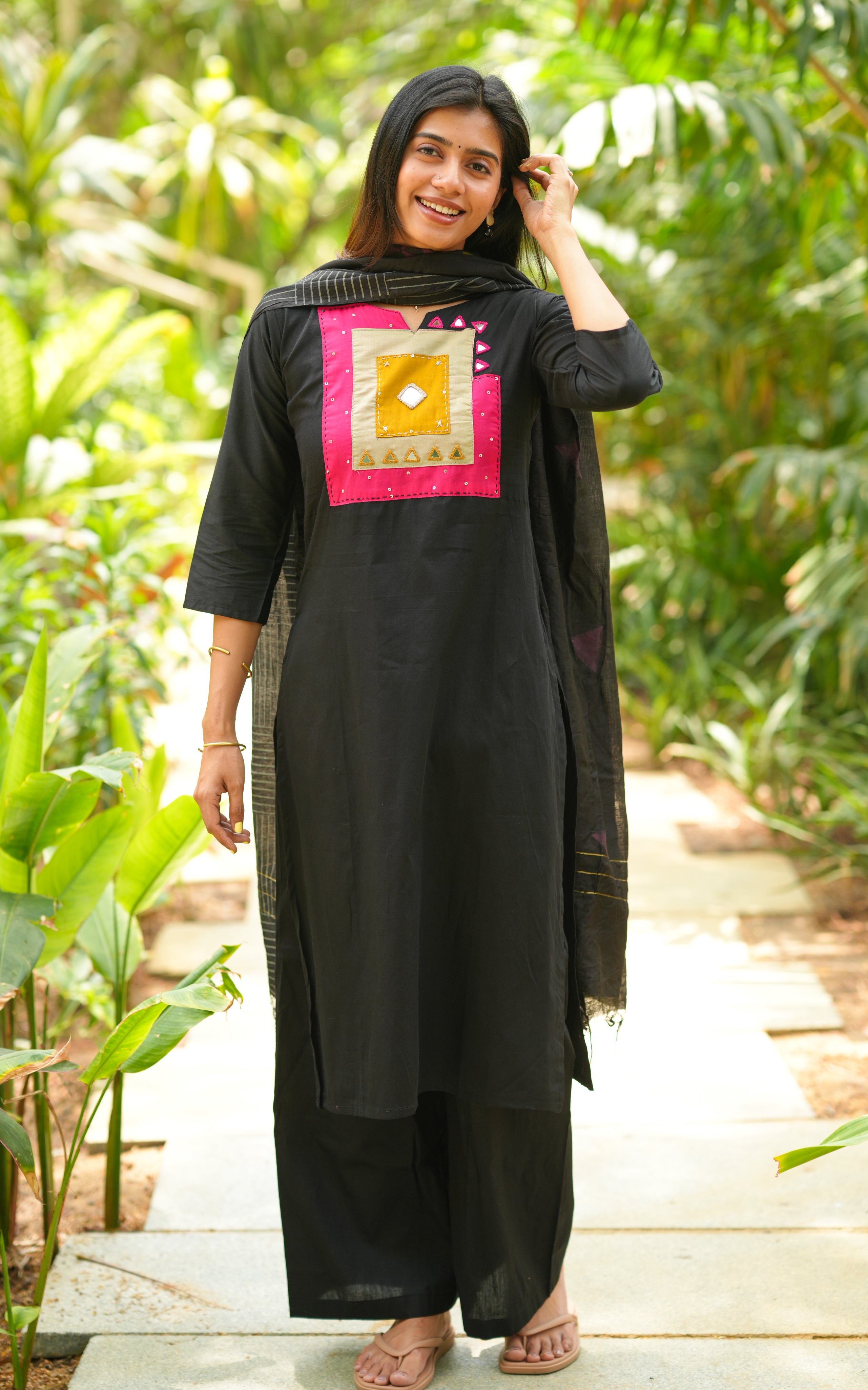 Instore – Black Cotton Kurti Set for Women – Handblock Printed – Ethnic Wear