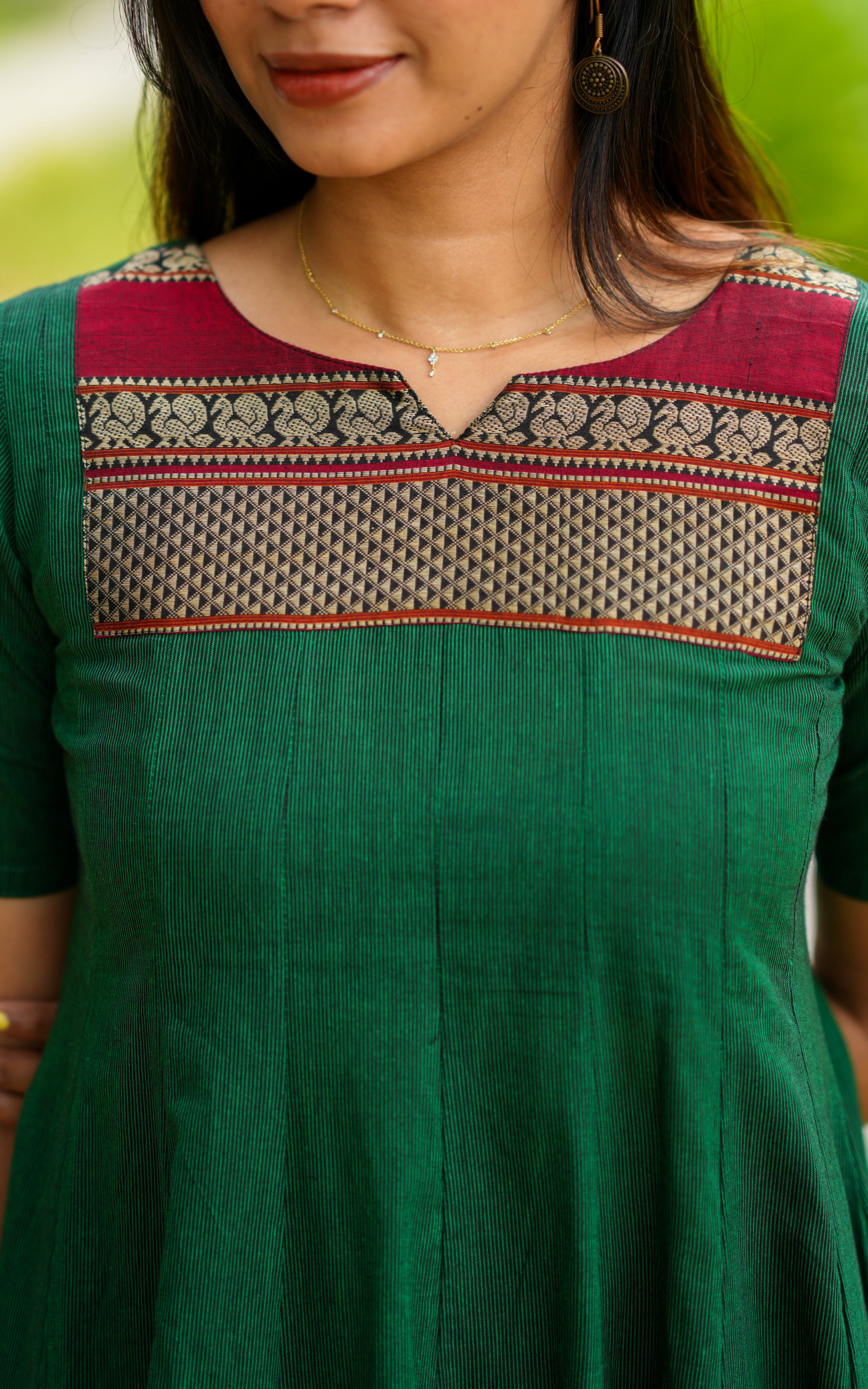 Traditional green long cotton kurti for women