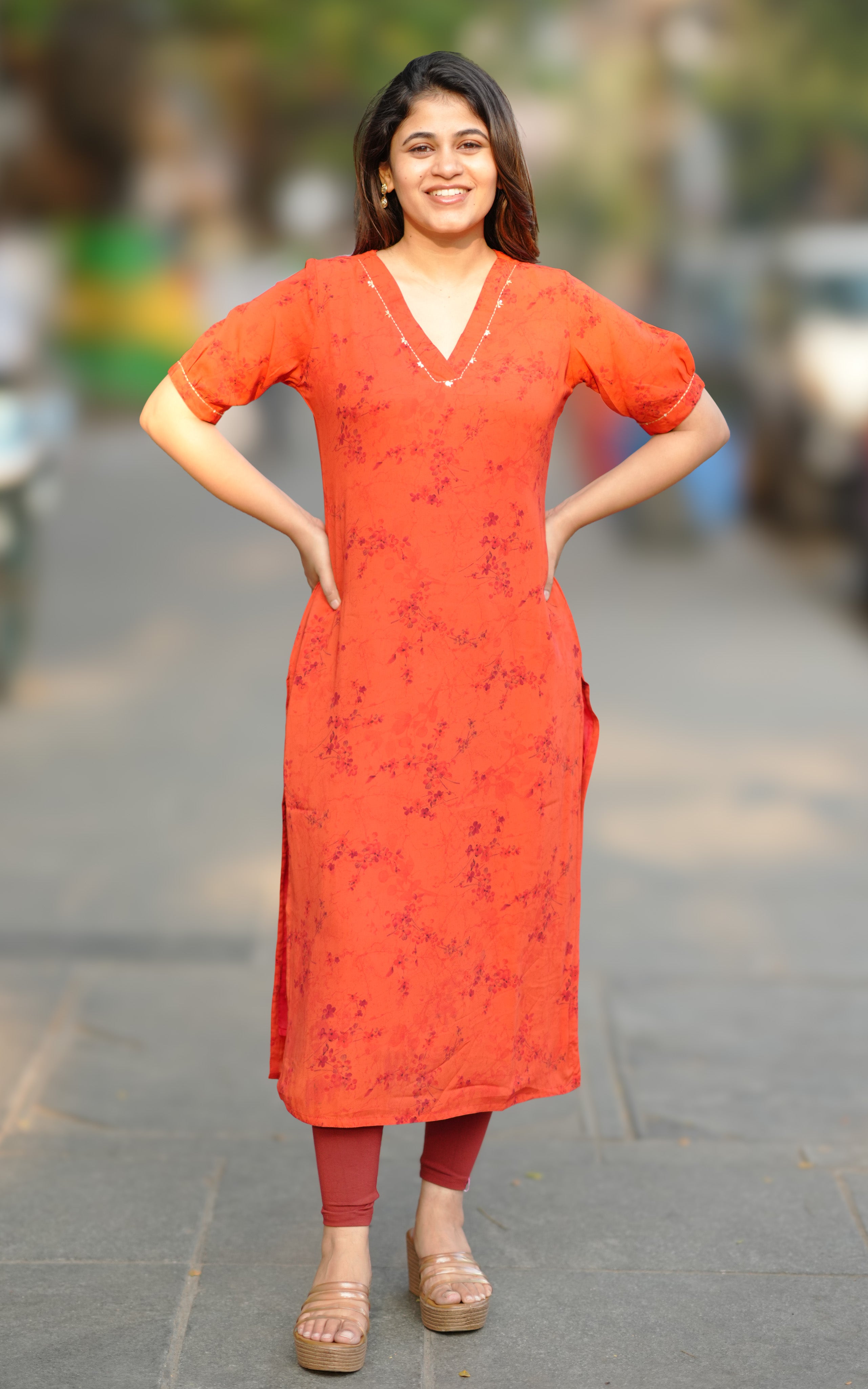 deep Orange Georgette Kurti for Women