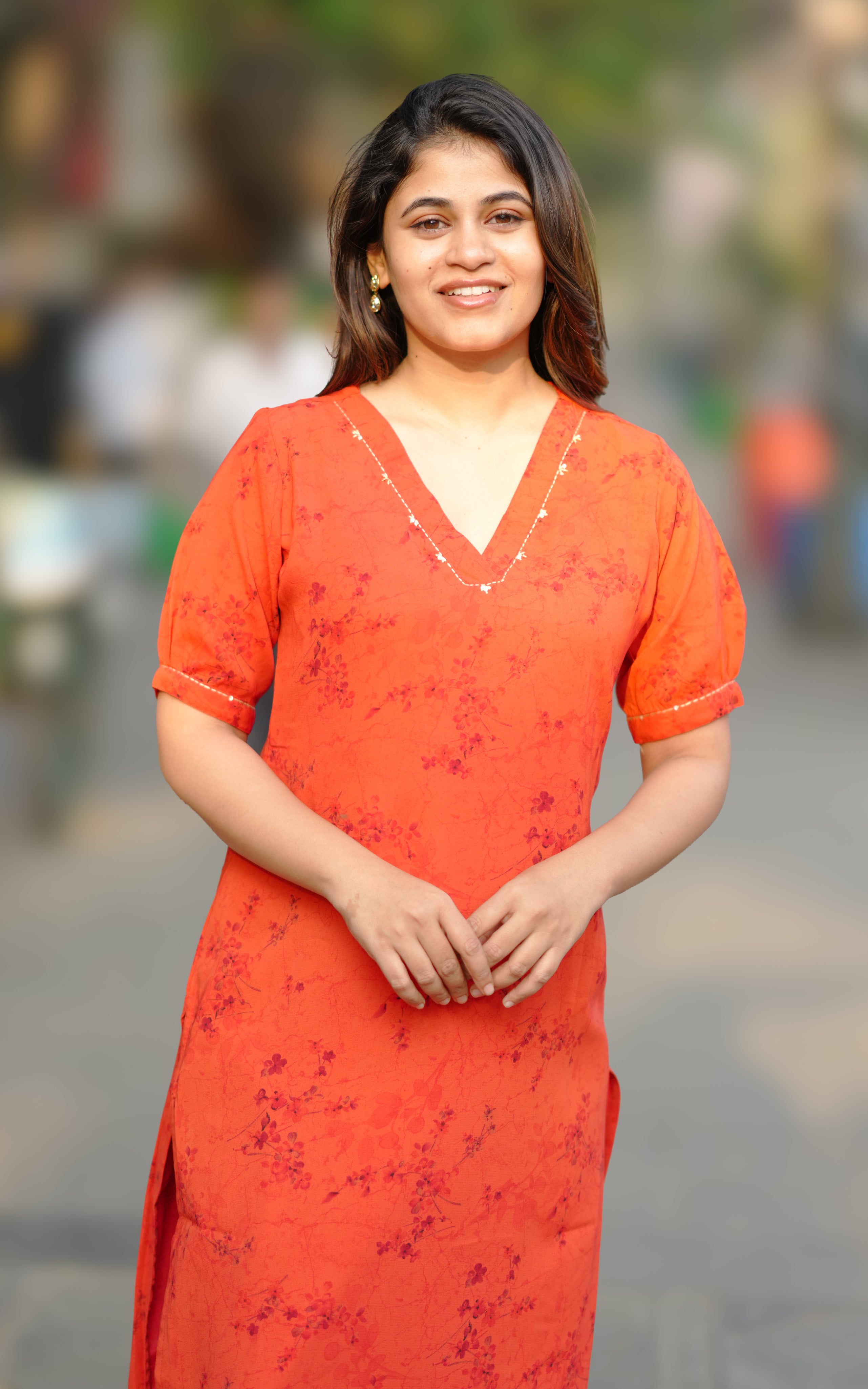 Party Wear Orange Kurti for Women