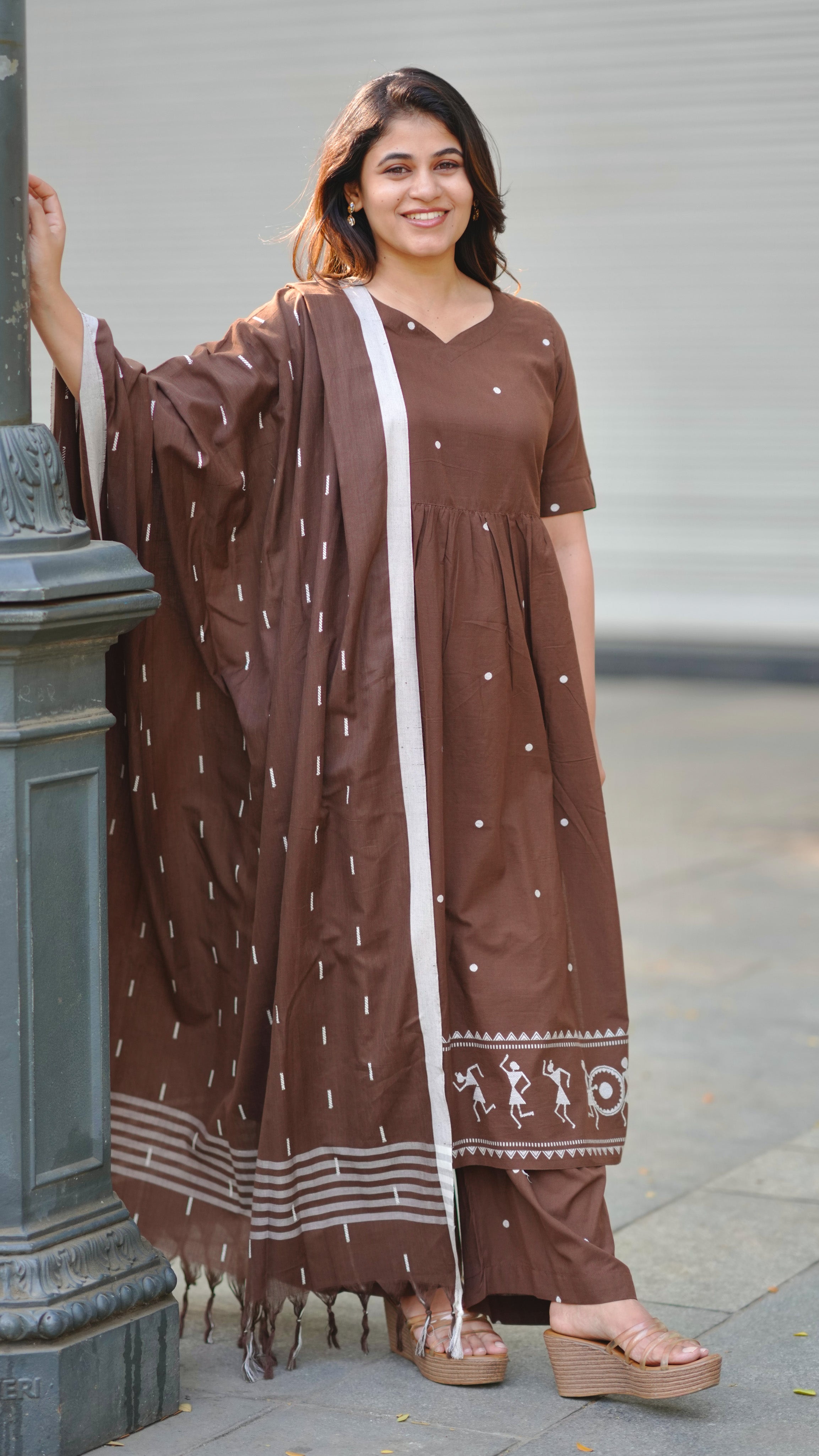 brown office wear kurti set
elegant cotton kurti set for office