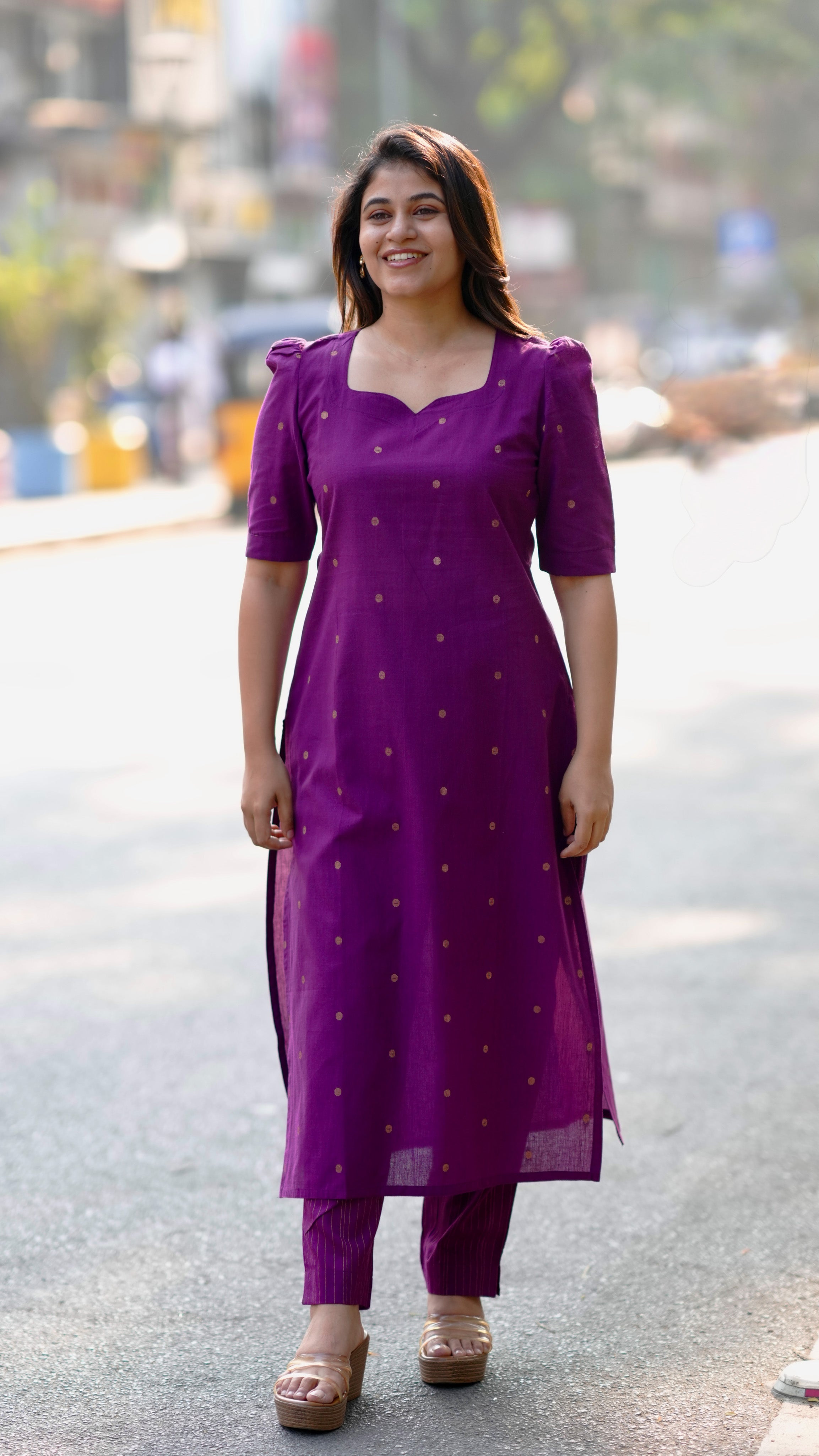 Purple Cotton College Wear Kurti Set
Stylish Cotton College Wear Kurti