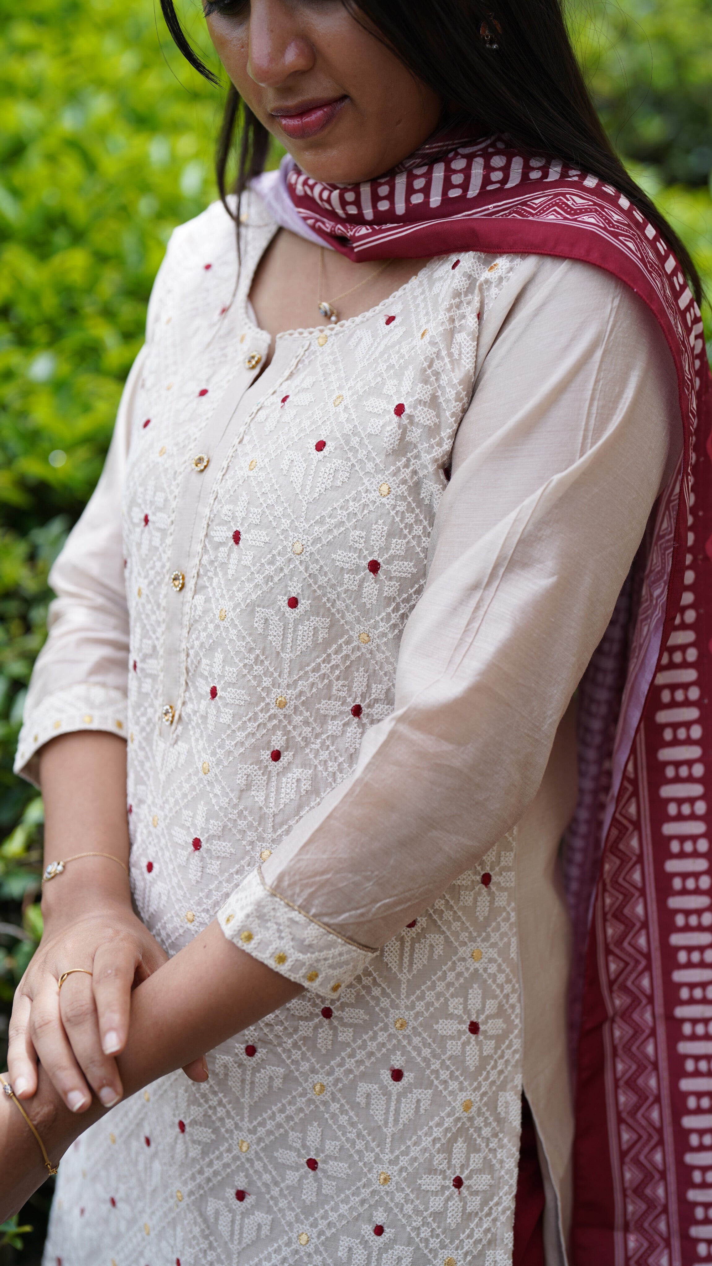 Instore - Cotton Straight Cut Kurti with Pant & Dupatta Set, Side Slit & Ethnic Wear