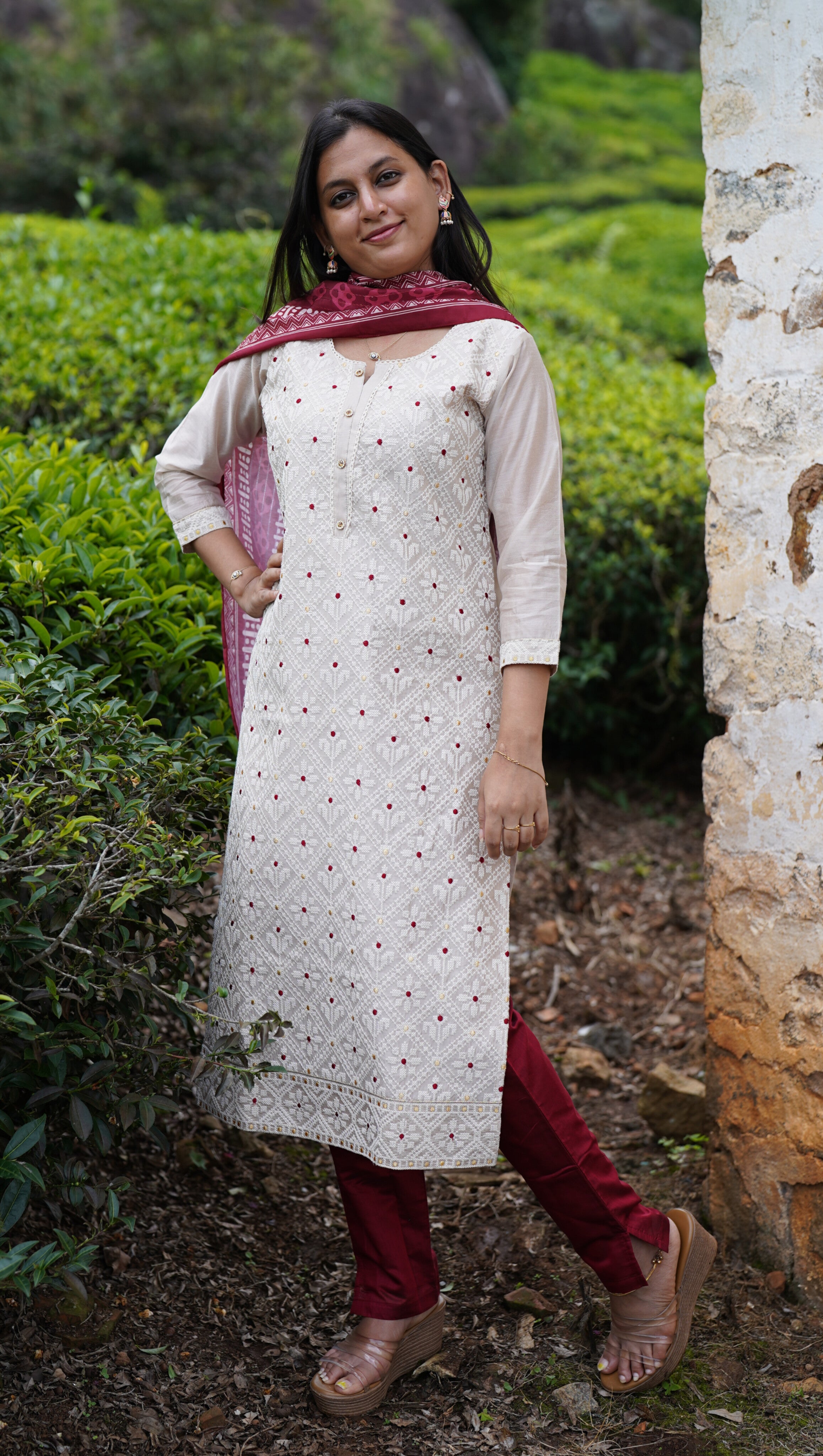 Instore - Cotton Straight Cut Kurti with Pant & Dupatta Set, Side Slit & Ethnic Wear